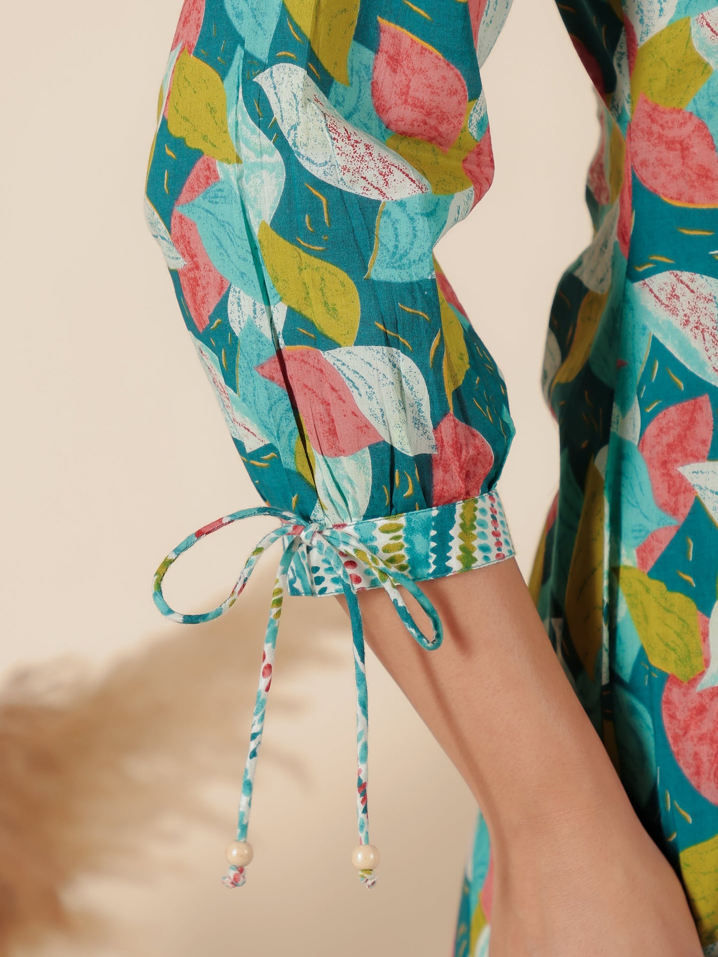 Soft Cotton Abstract A-line Green Kurta