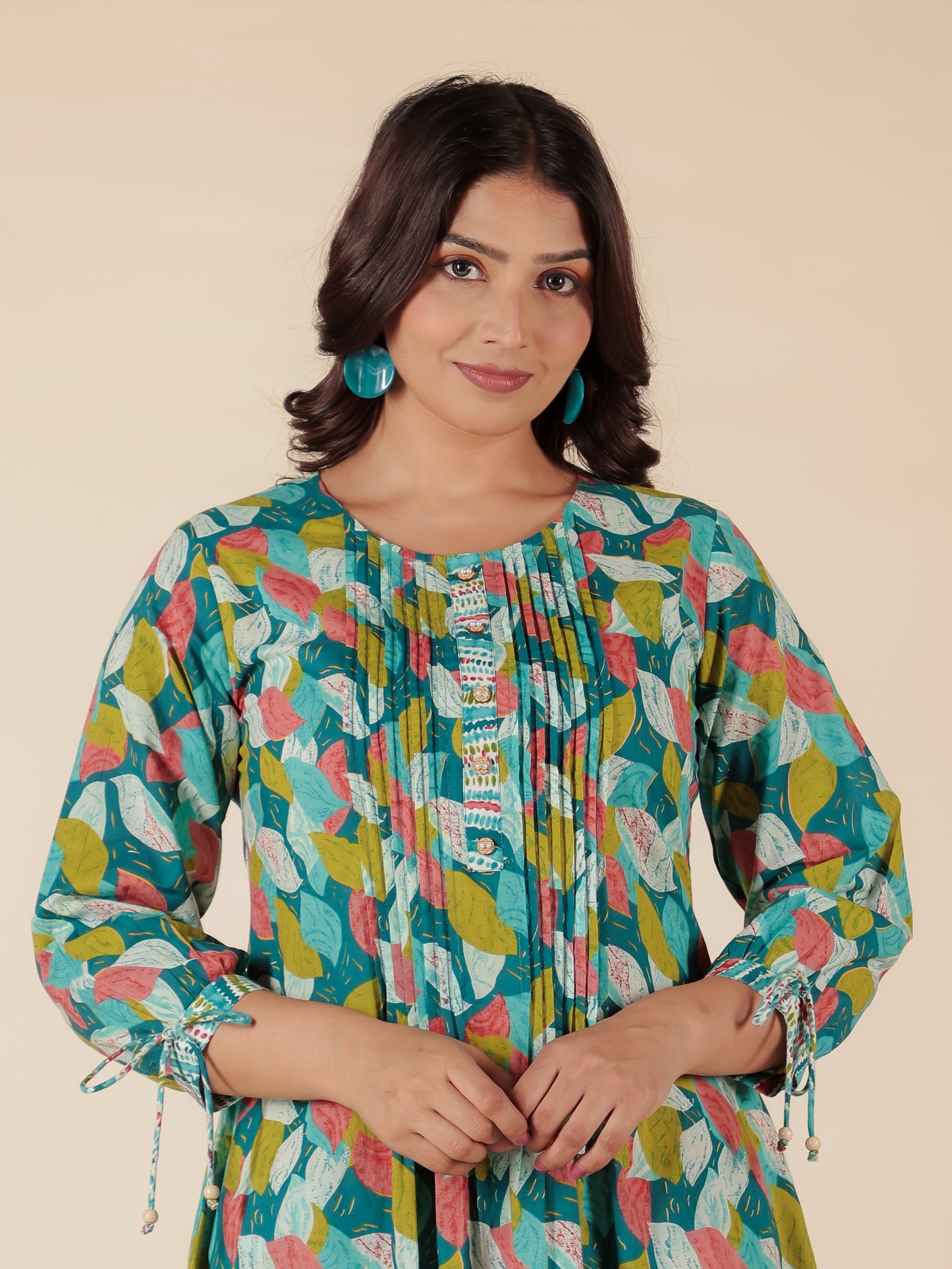 Soft Cotton Abstract A-line Green Kurta