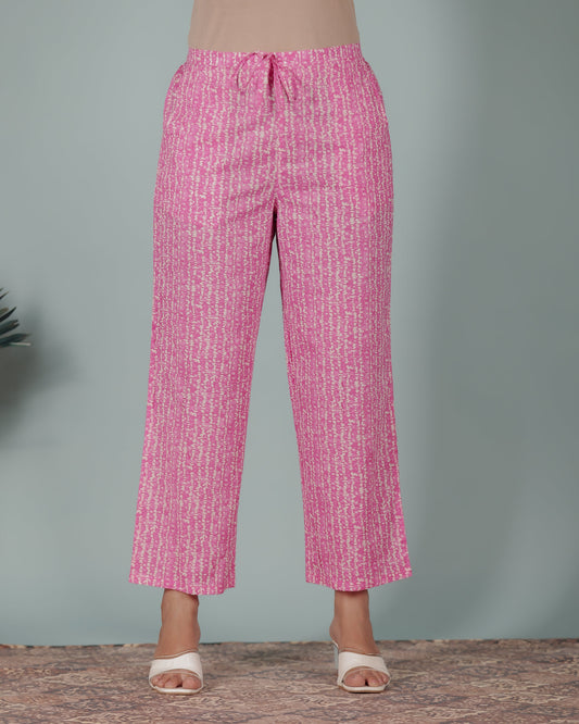Soft Cotton Striped Pink Straight Trousers
