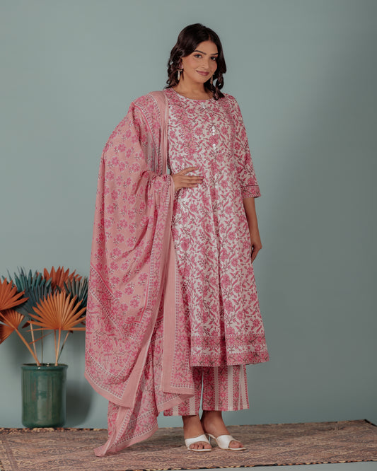 Soft Cotton Floral Anarkali Red Kurta