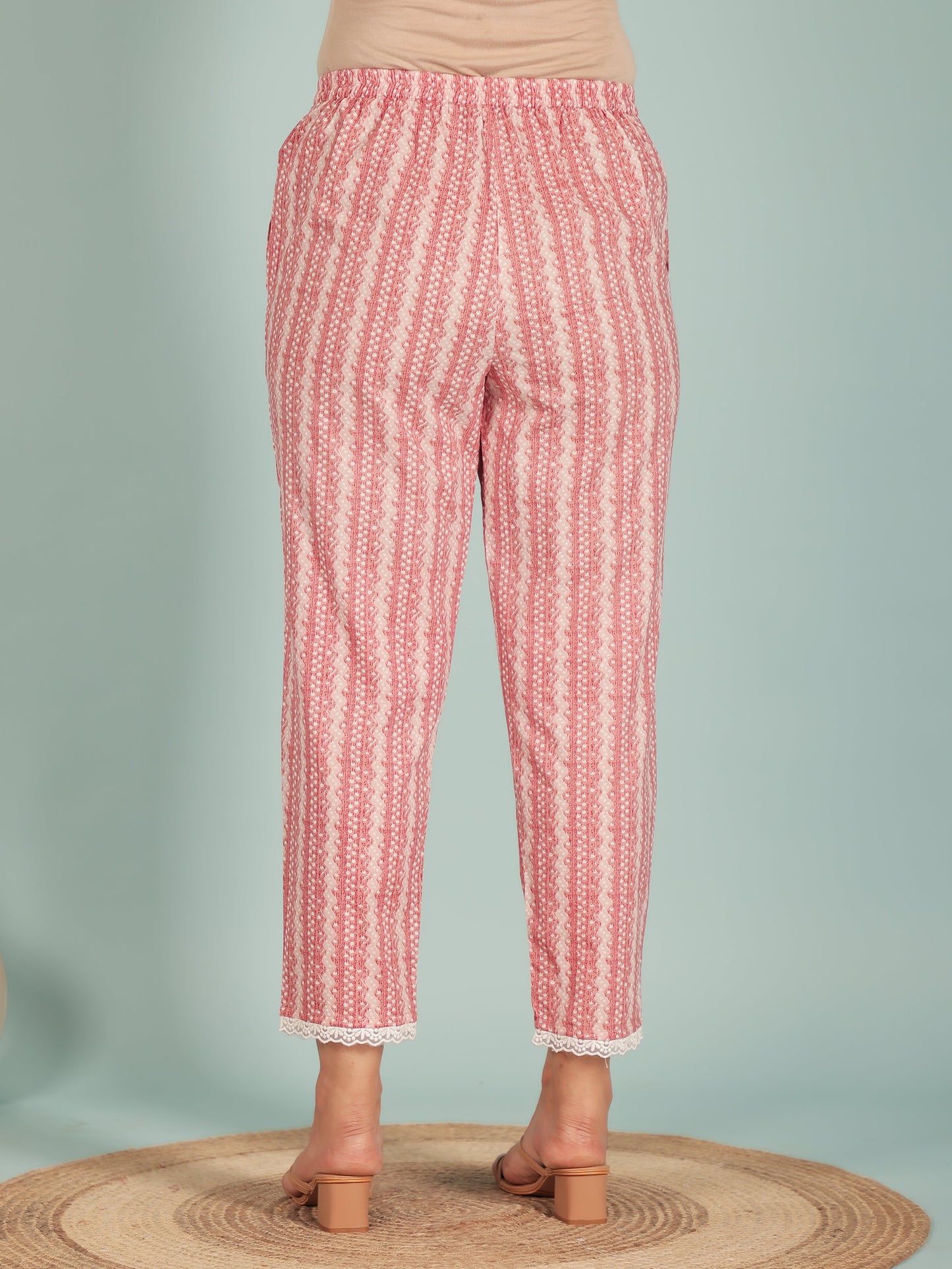 Soft Cotton Striped Pink Tapered Trousers