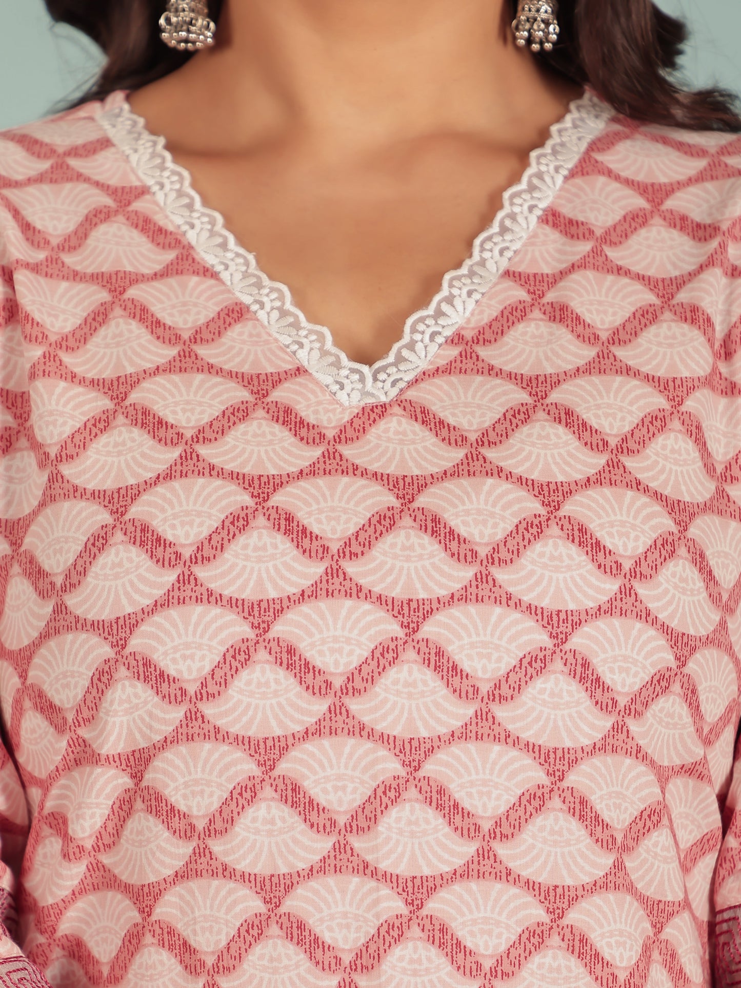 Soft Cotton Geometric Straight Pink Kurta