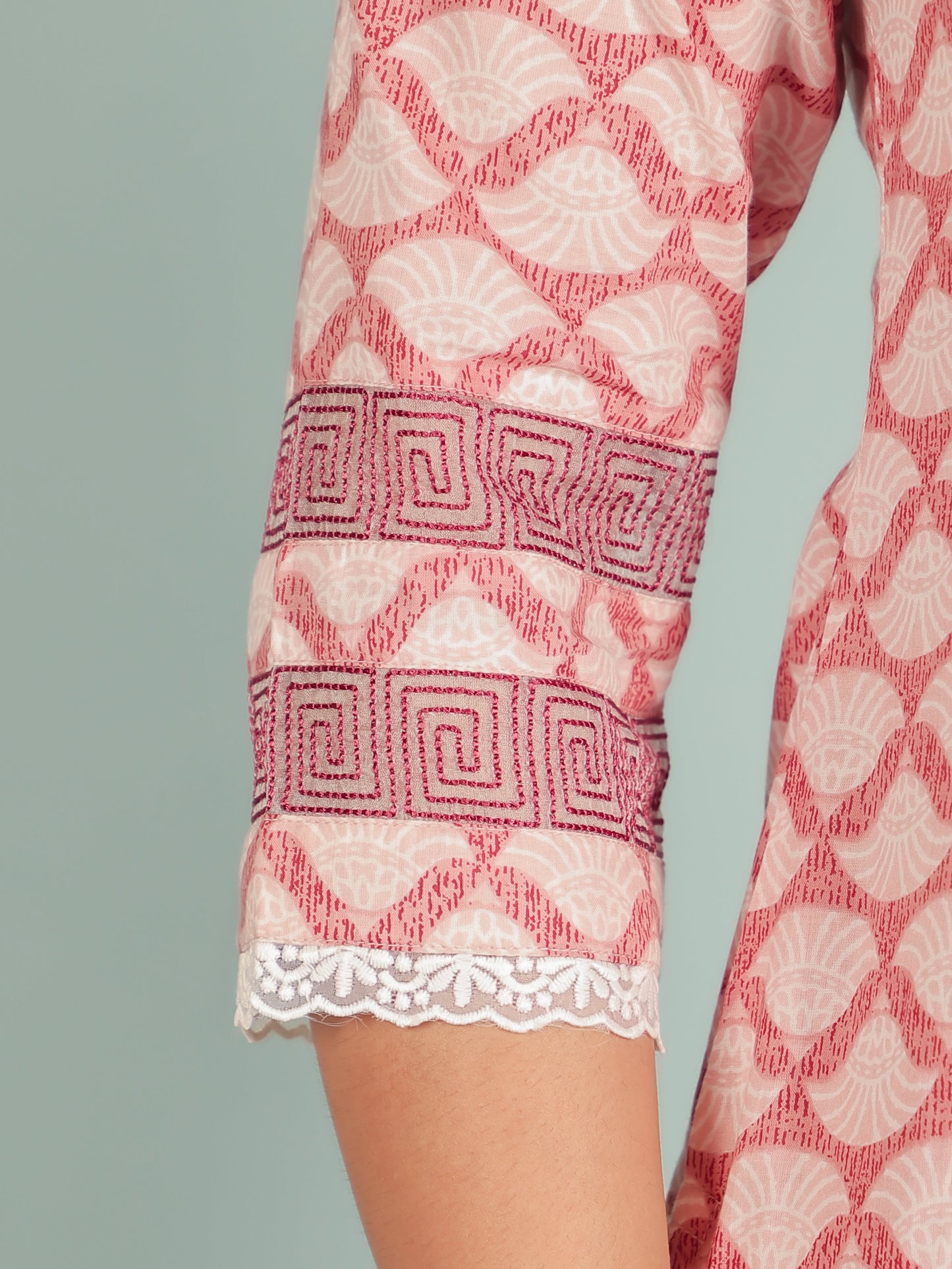 Soft Cotton Geometric Straight Pink Kurta