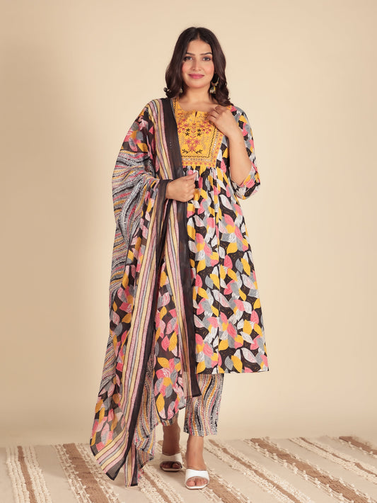 Cotton Voile Foliage Black Dupatta