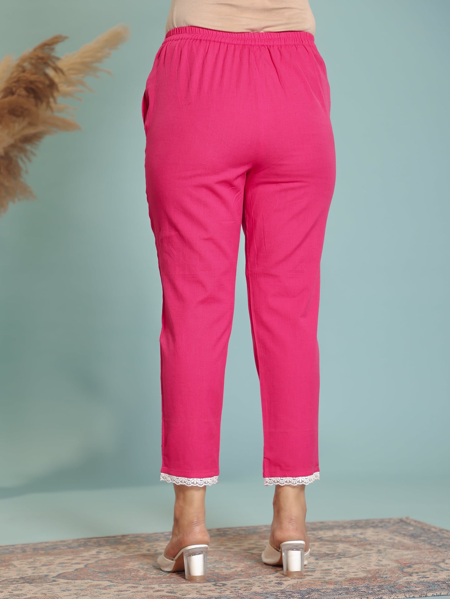 Linen Cotton Solid Straight Pink Kurta