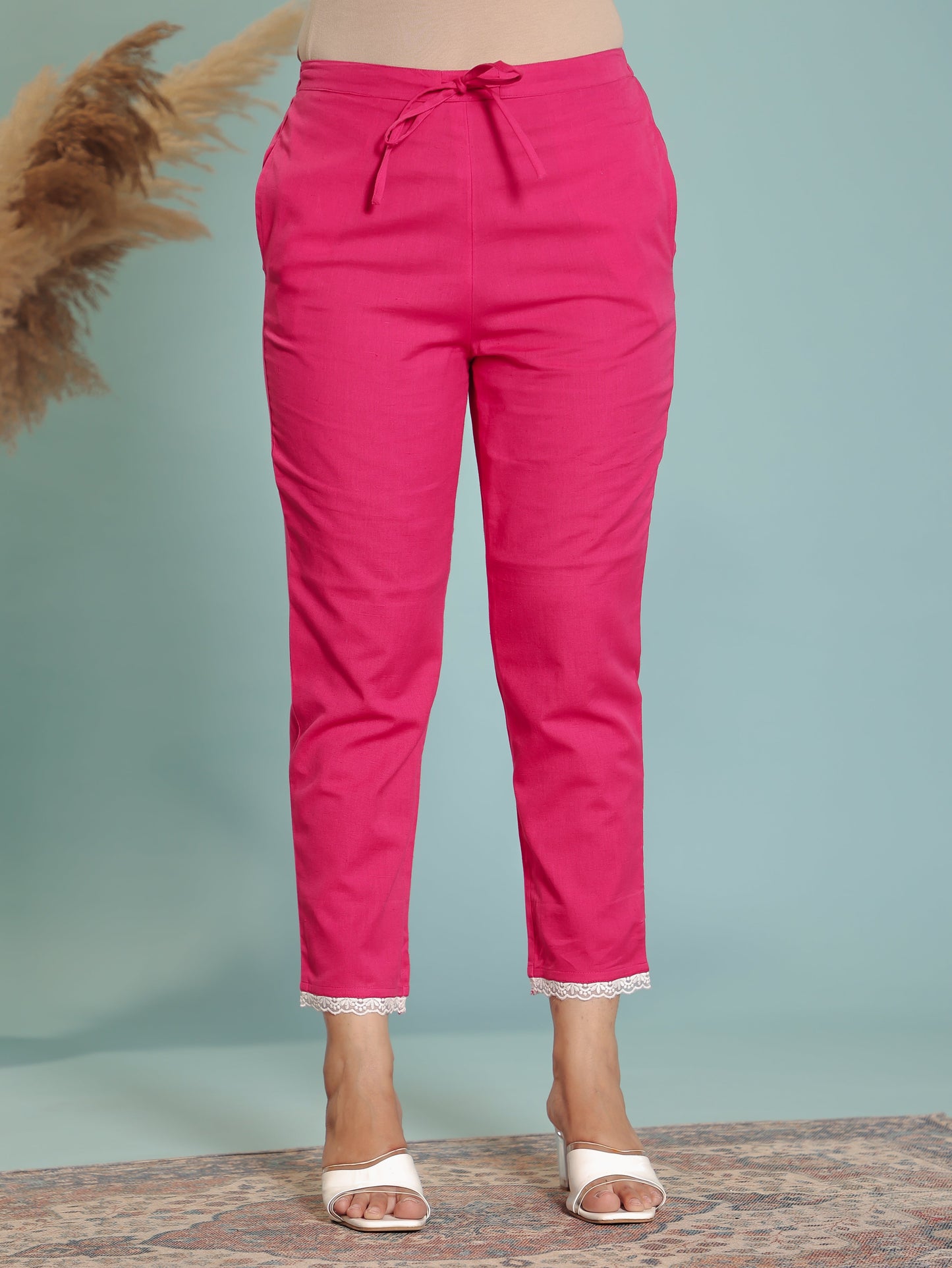 Linen Cotton Solid Straight Pink Kurta