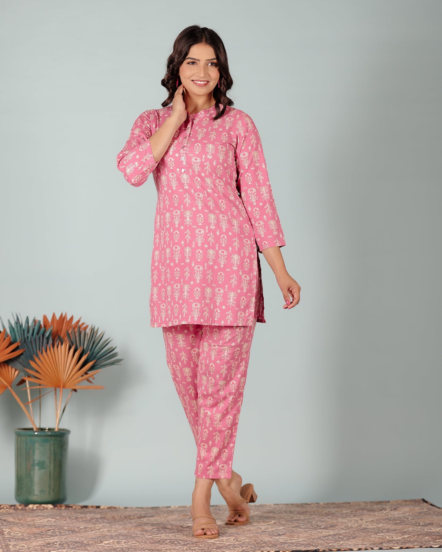 Soft Cotton Floral Straight Pink Kurta