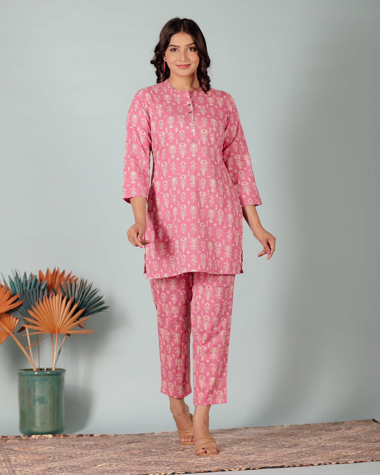 Soft Cotton Floral Straight Pink Kurta