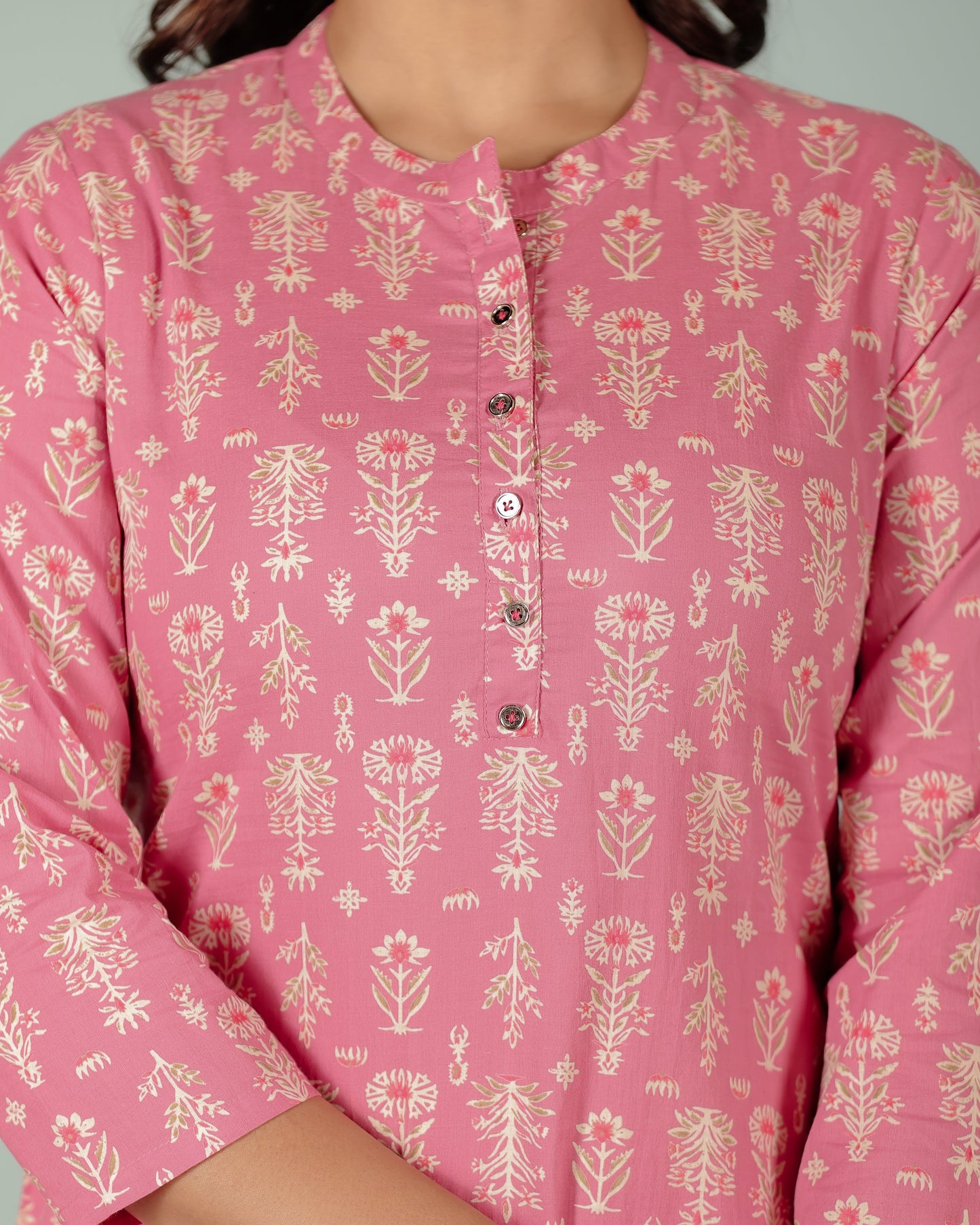 Soft Cotton Floral Straight Pink Kurta