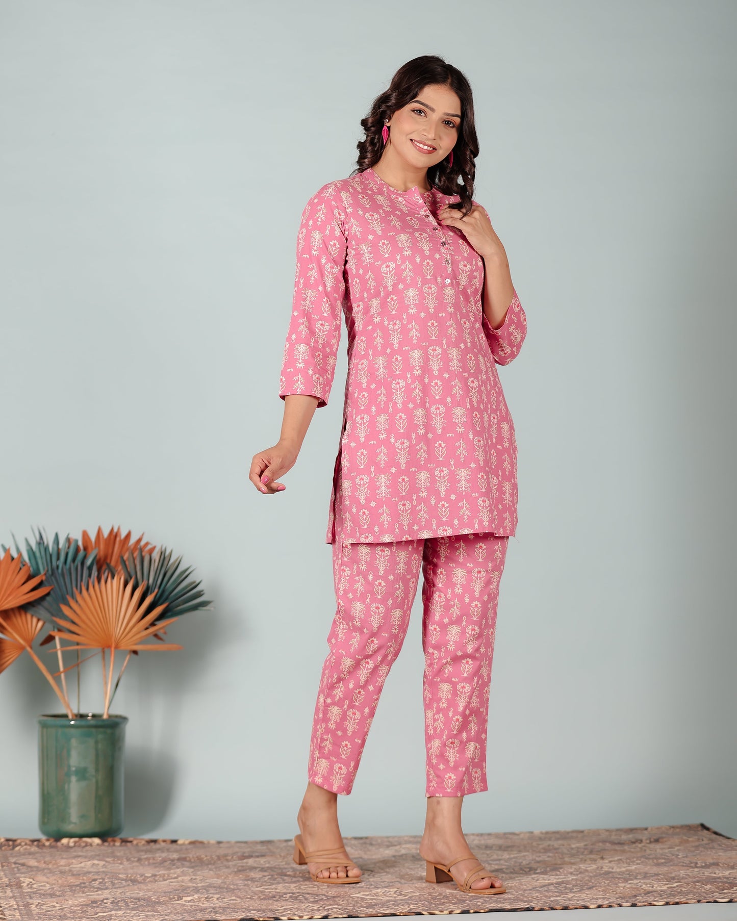 Soft Cotton Floral Straight Pink Kurta