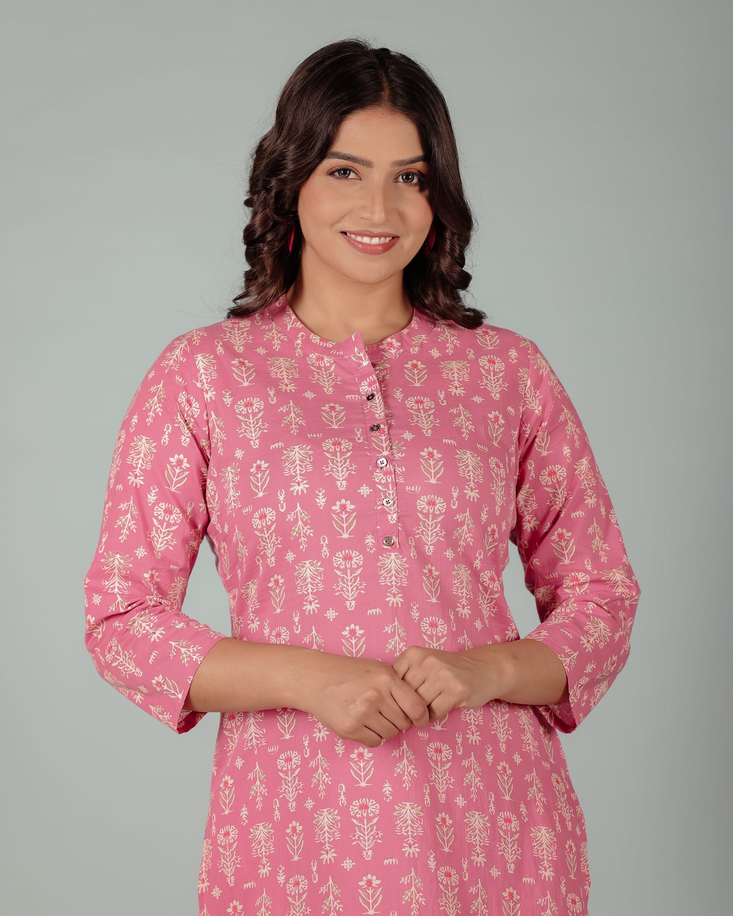 Soft Cotton Floral Straight Pink Kurta