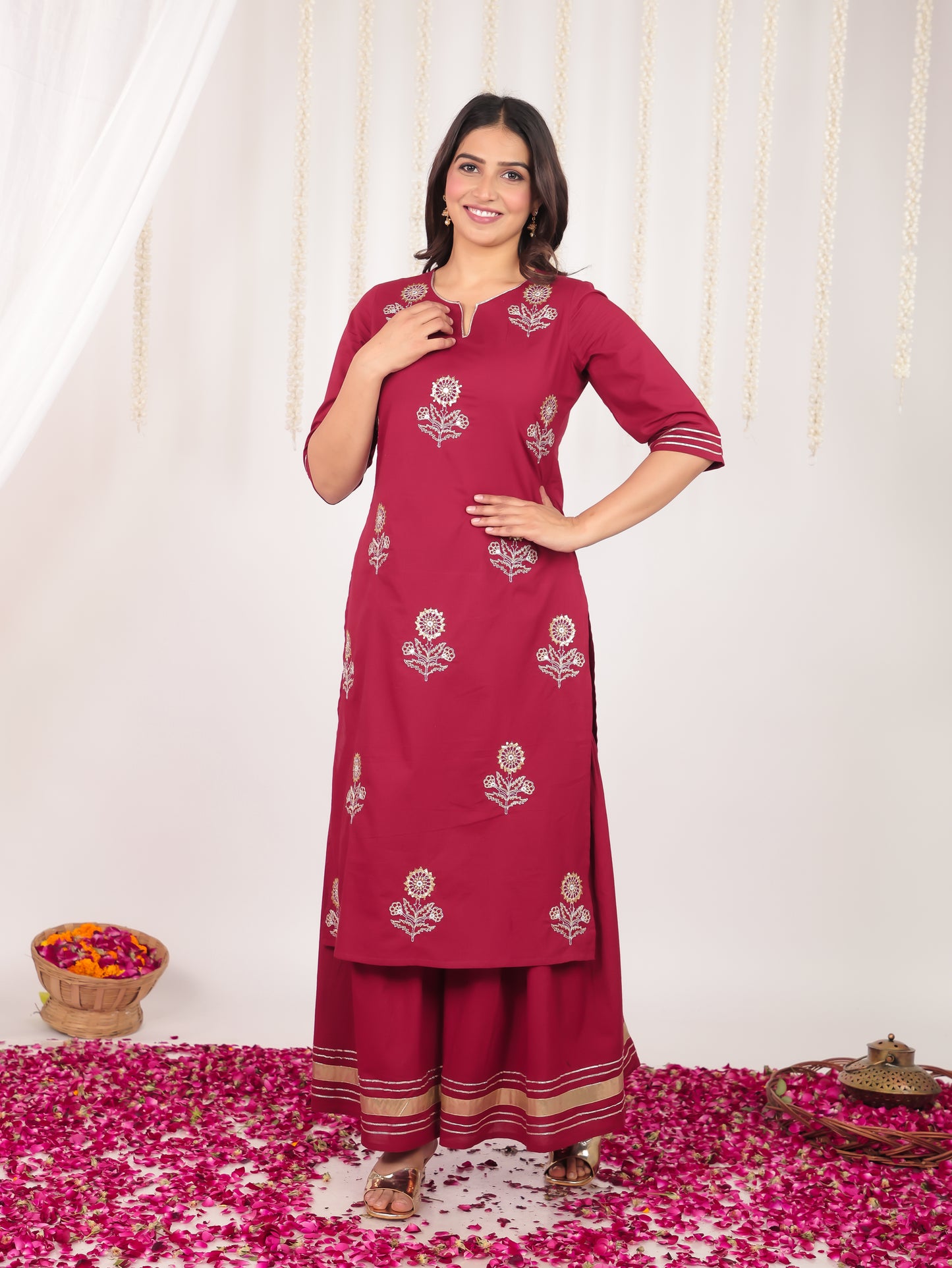 Soft Cotton Solid A-line Maroon Kurta