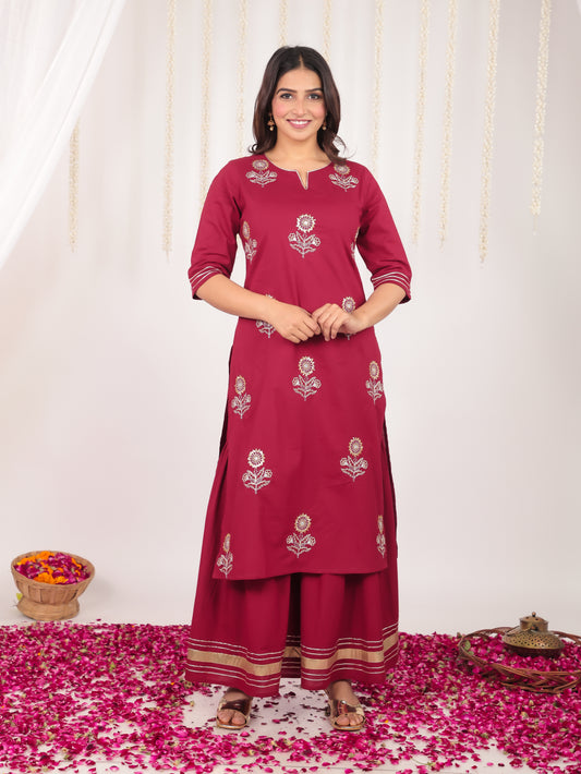 Soft Cotton Solid A-line Maroon Kurta