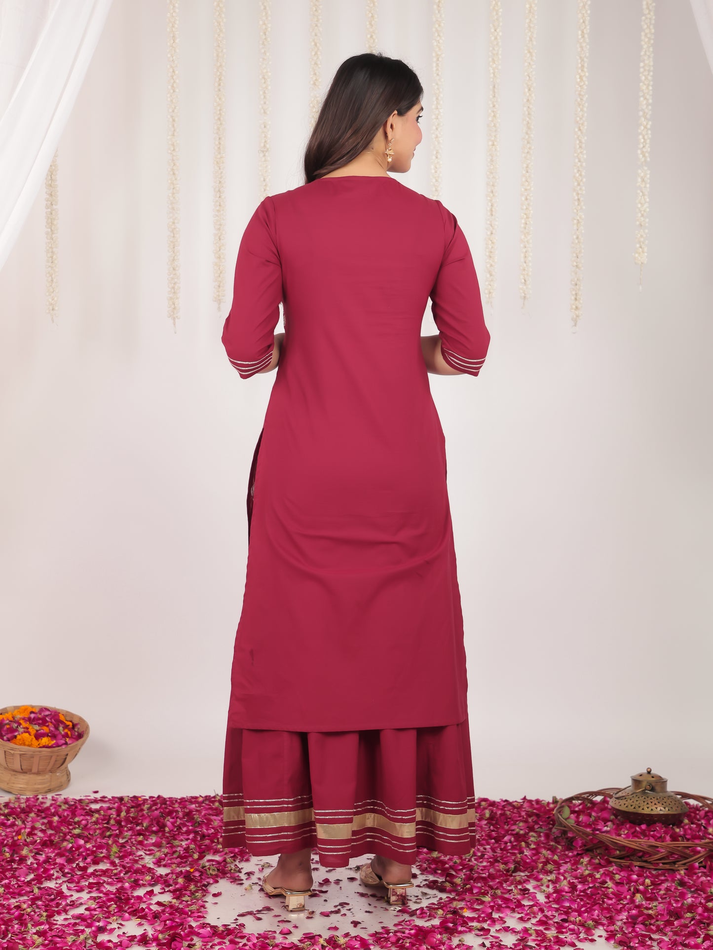 Soft Cotton Solid A-line Maroon Kurta