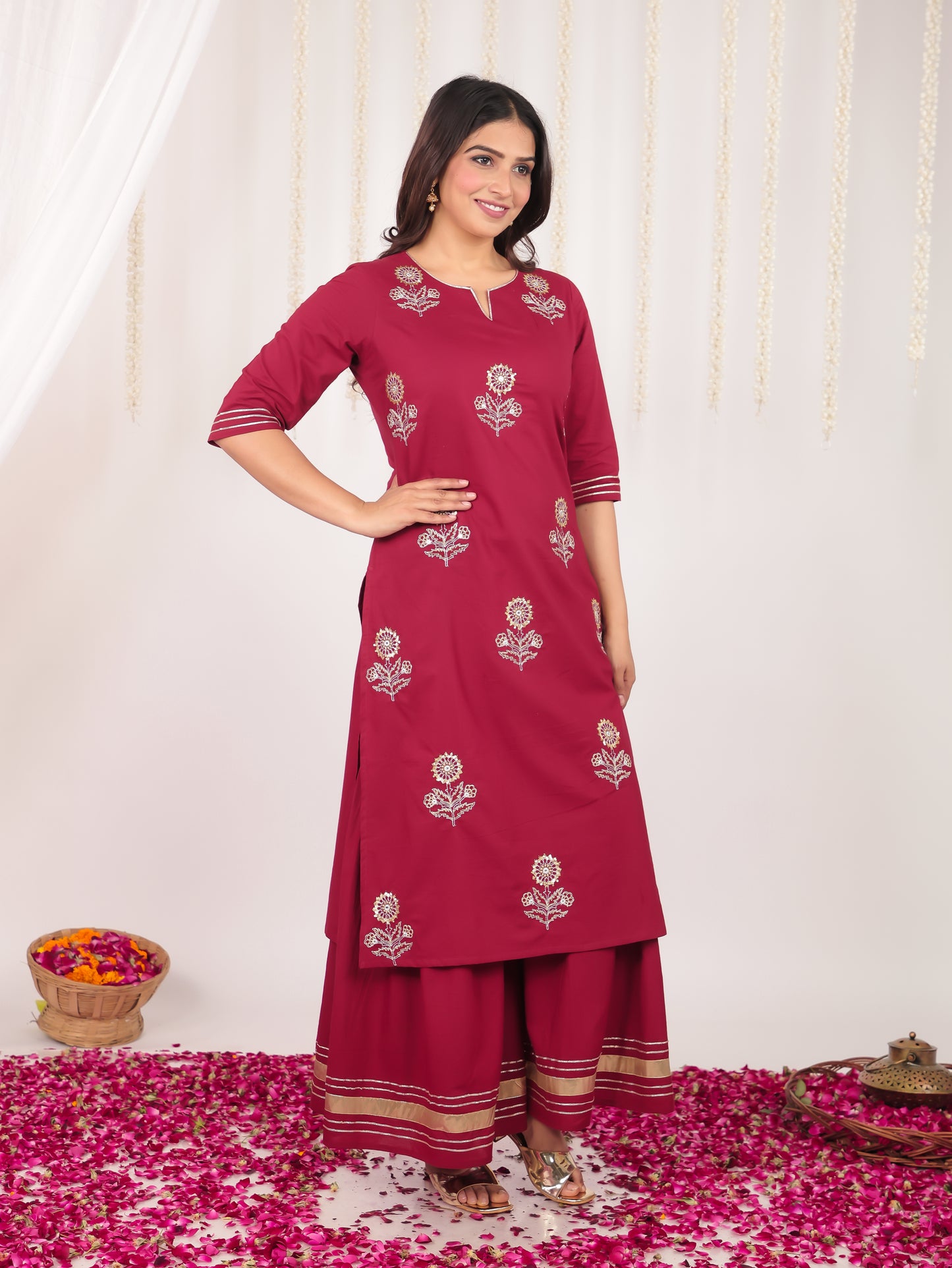 Soft Cotton Solid A-line Maroon Kurta