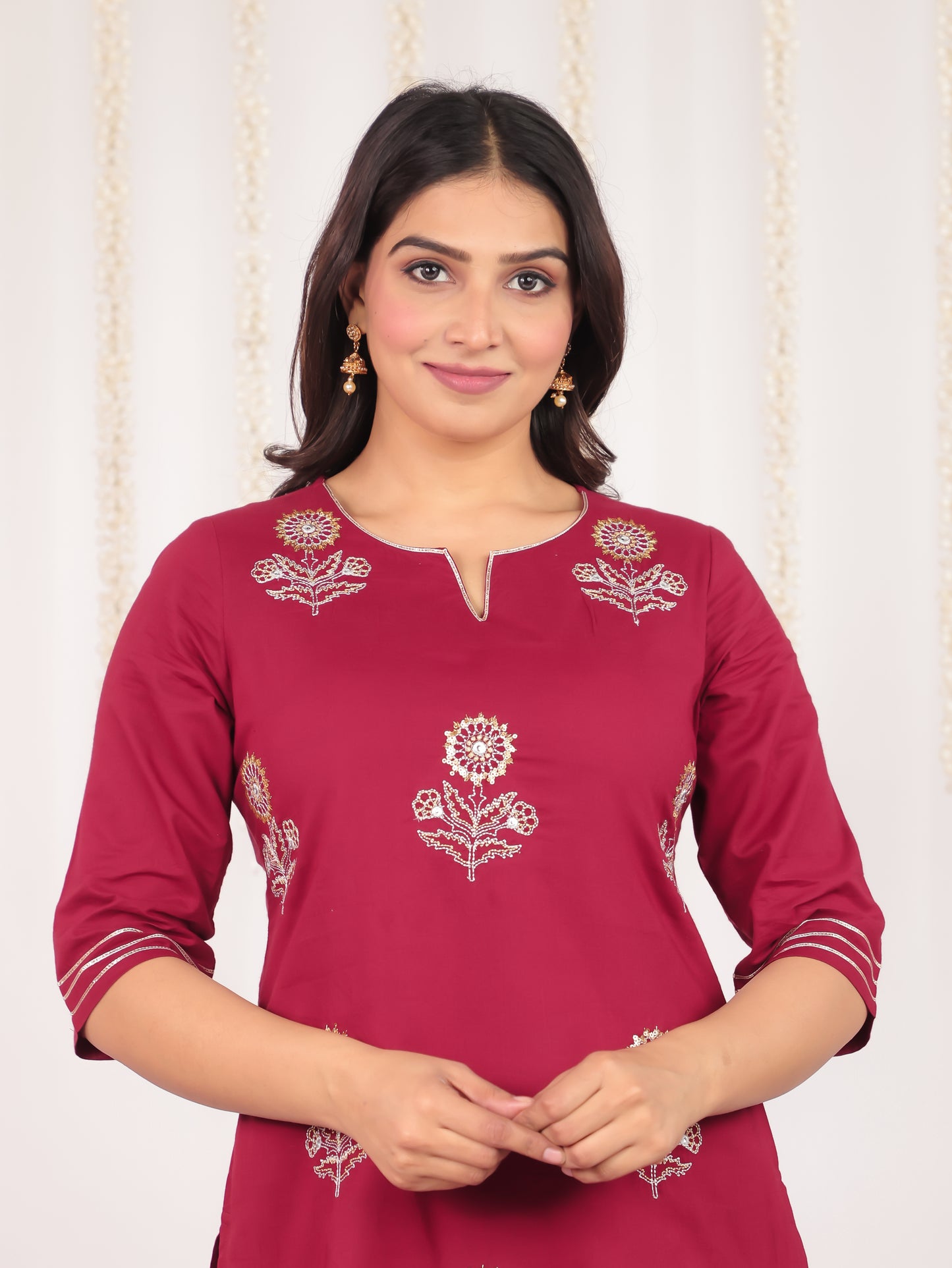 Soft Cotton Solid A-line Maroon Kurta