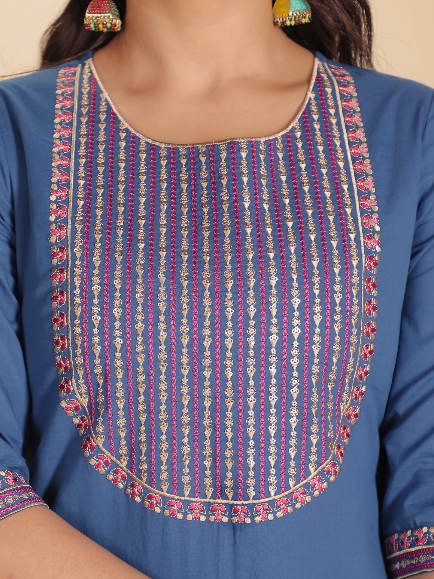 Soft Cotton Solid Straight Blue Kurta