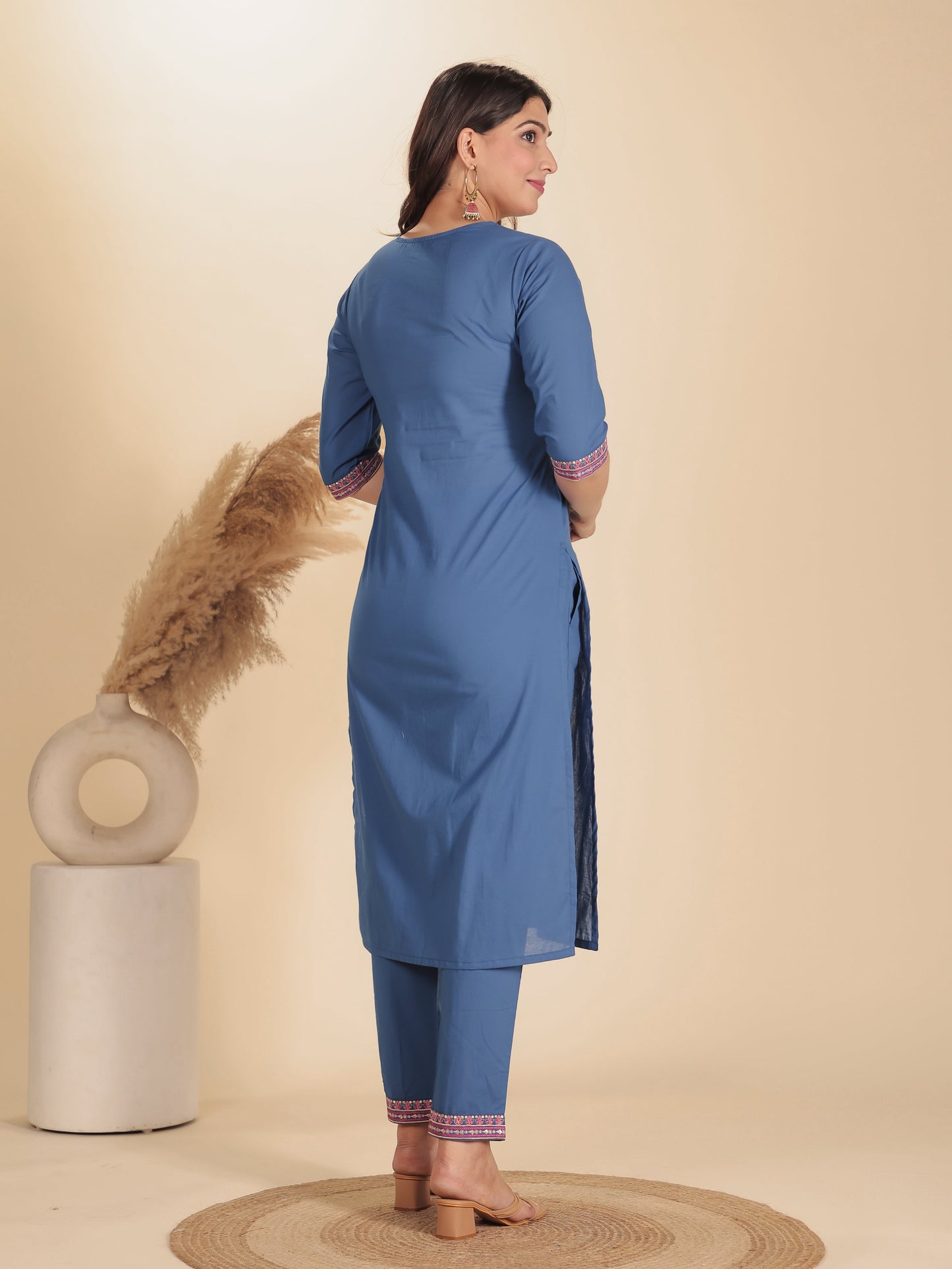Soft Cotton Solid Straight Blue Kurta
