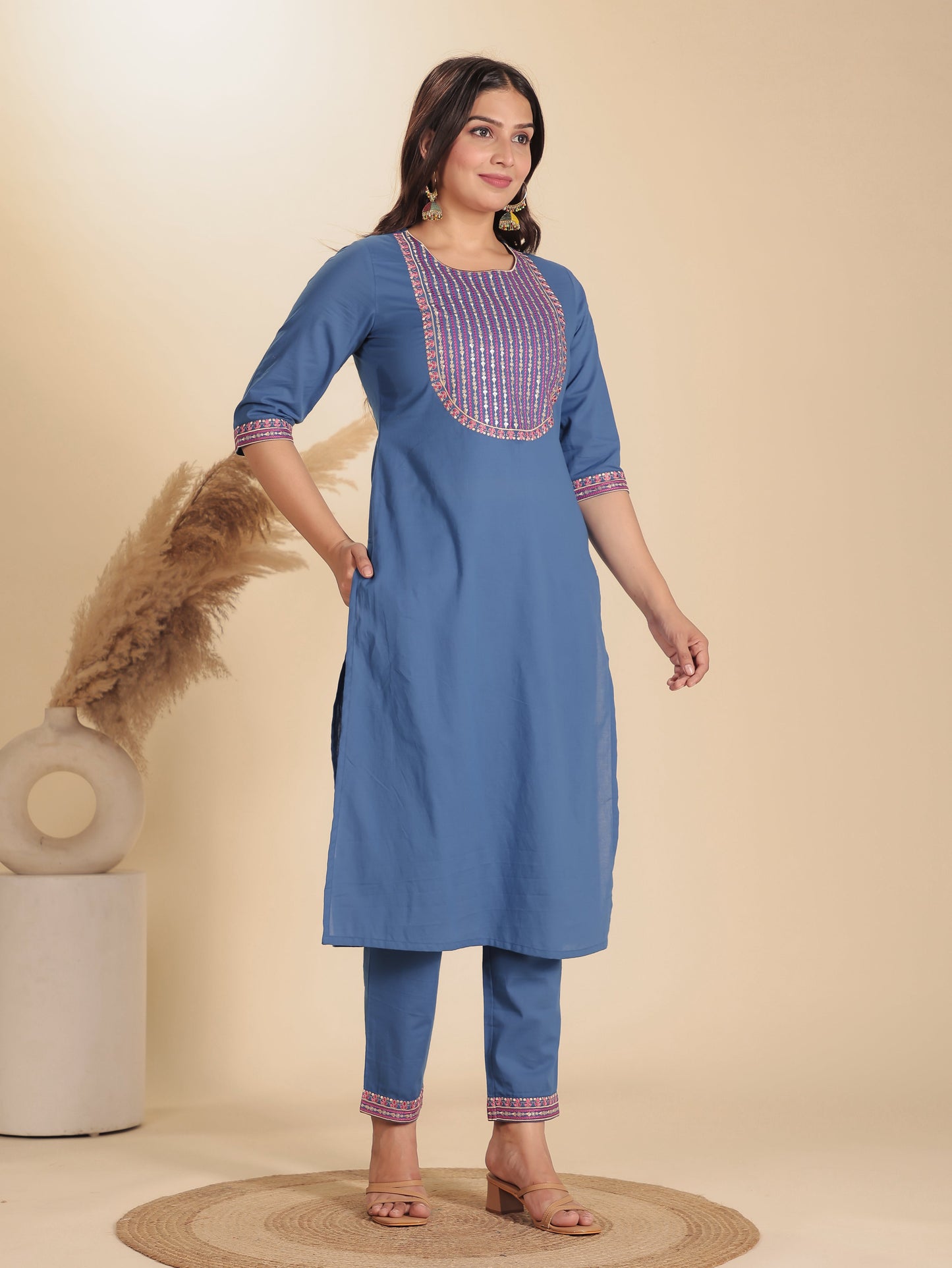 Soft Cotton Solid Straight Blue Kurta