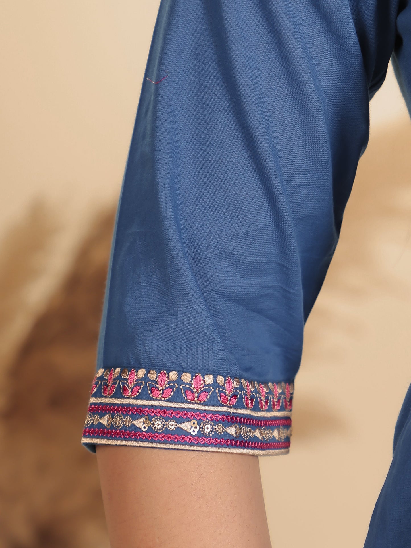 Soft Cotton Solid Straight Blue Kurta