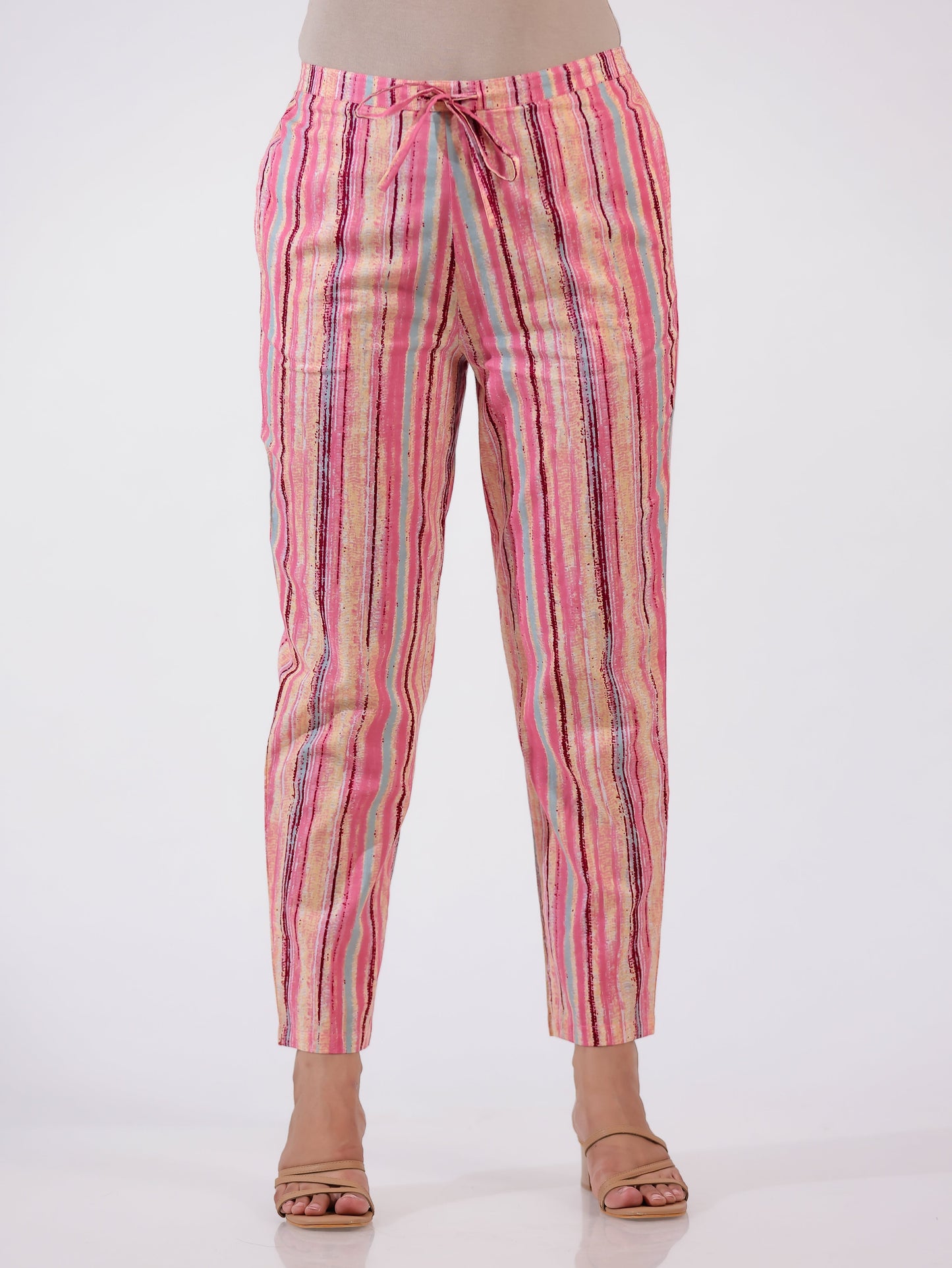 Soft Cotton Striped Multicolor Tapered Trousers