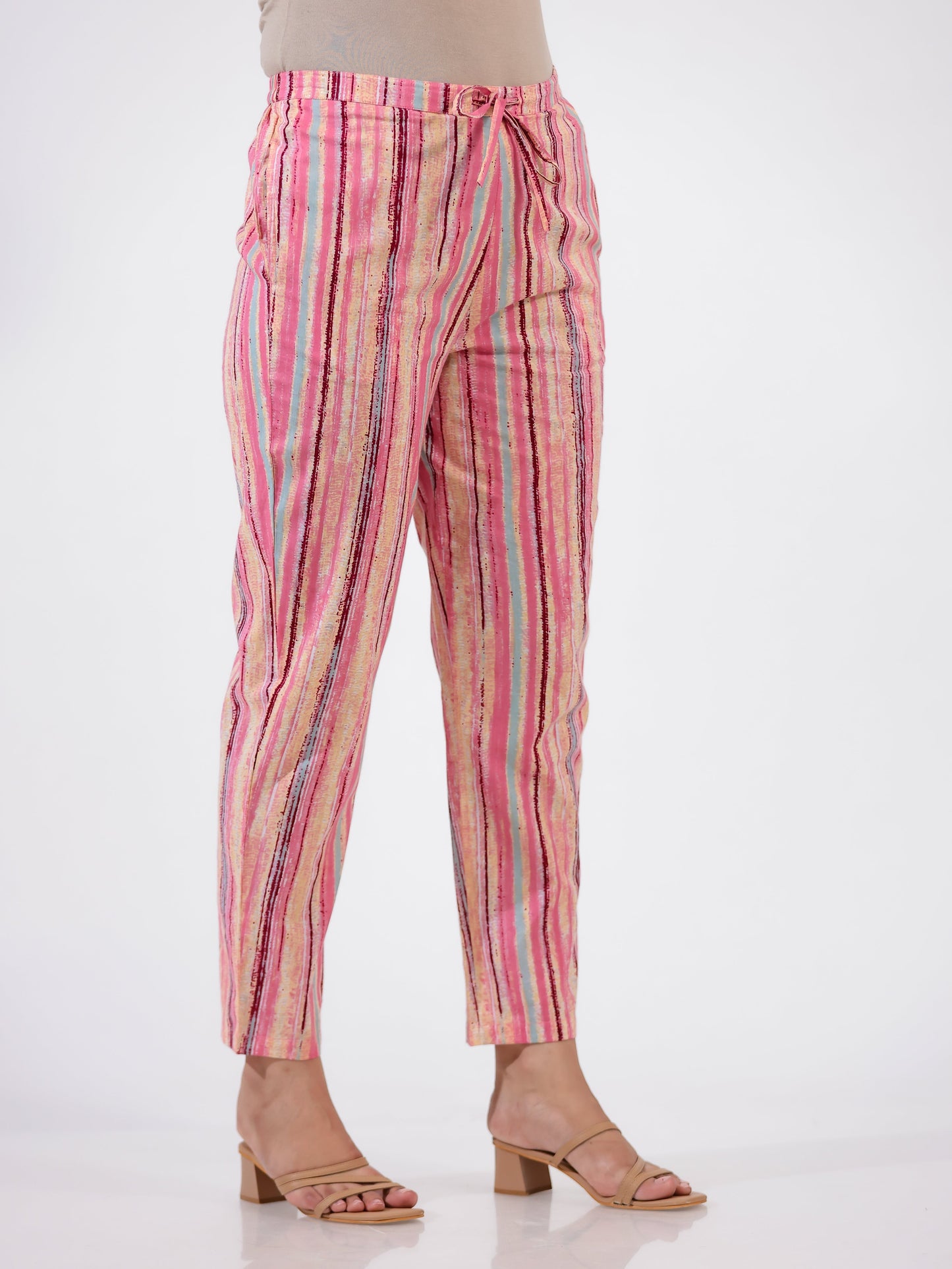 Soft Cotton Striped Multicolor Tapered Trousers