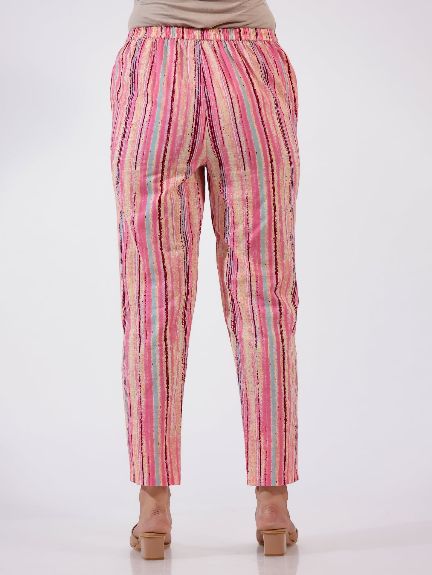Soft Cotton Striped Multicolor Tapered Trousers