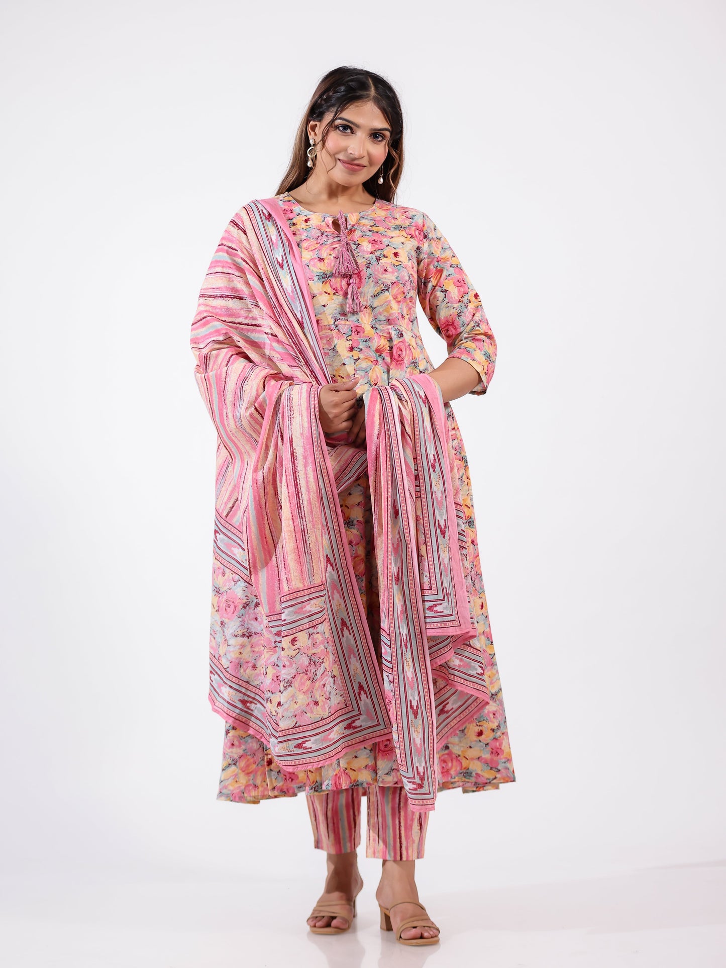 Soft Cotton Floral Flared Multicolor Kurta