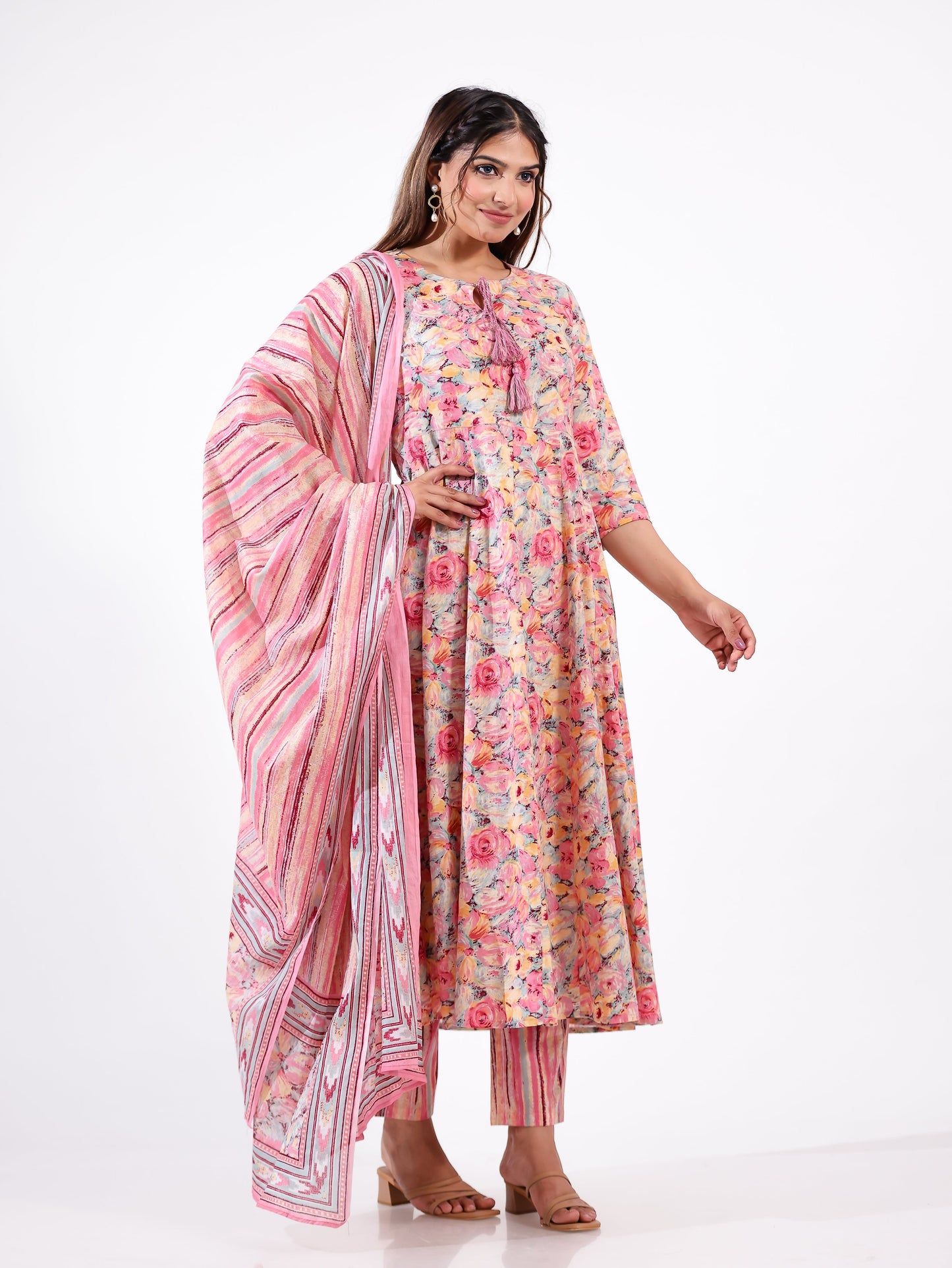 Soft Cotton Floral Flared Multicolor Kurta