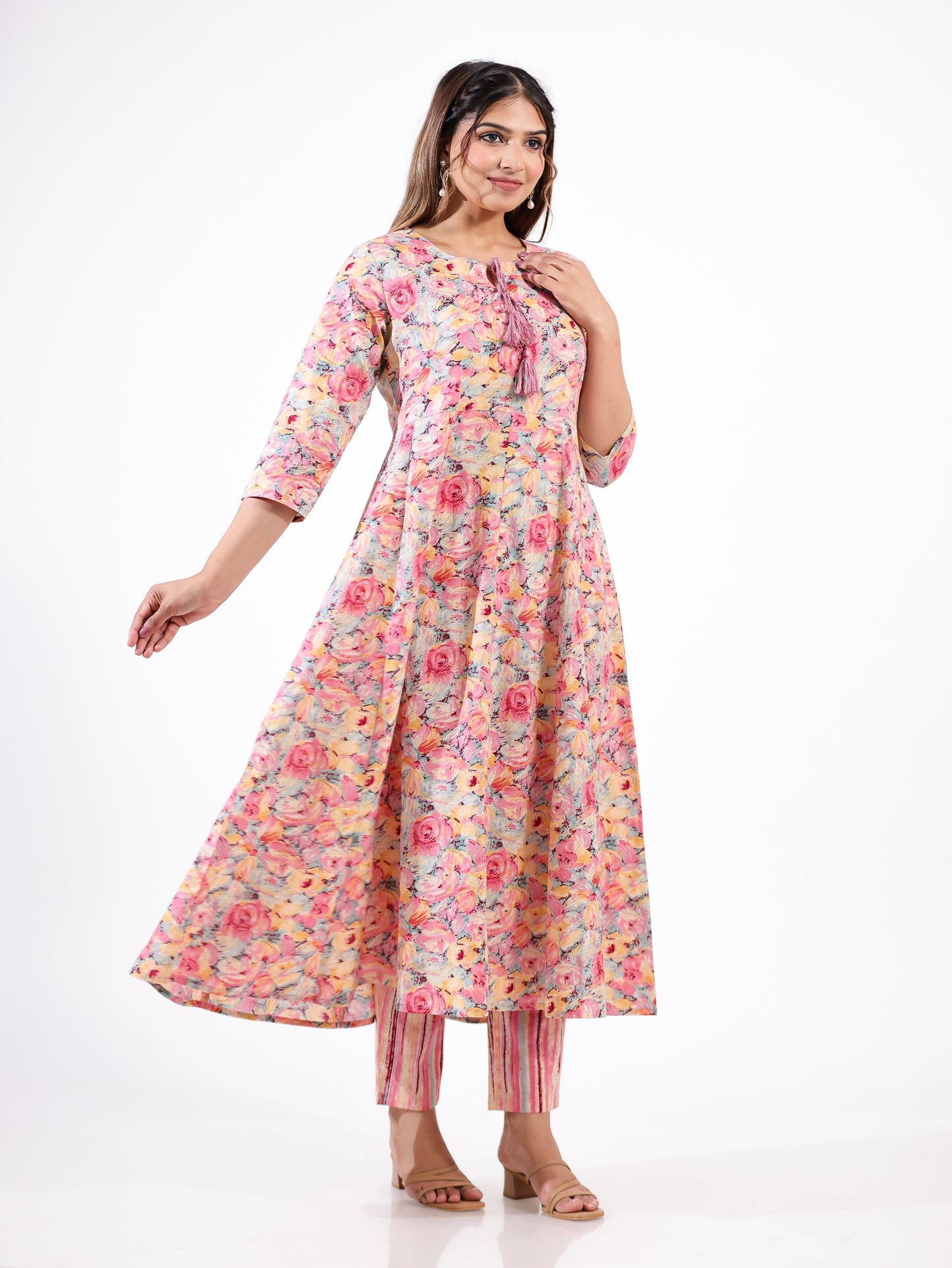Soft Cotton Floral Flared Multicolor Kurta