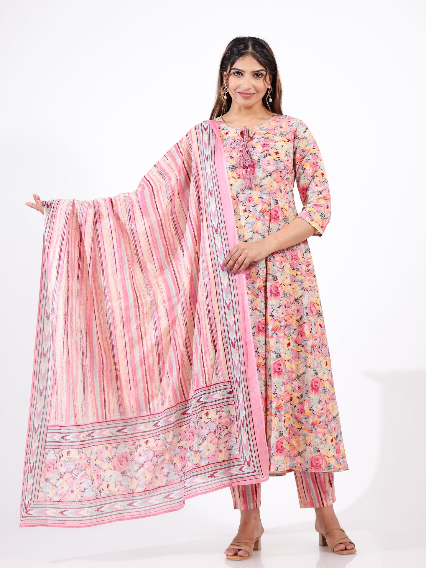 Soft Cotton Floral Flared Multicolor Kurta