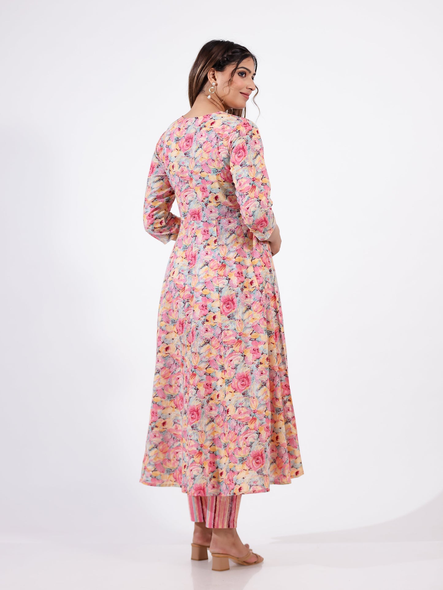 Soft Cotton Floral Flared Multicolor Kurta