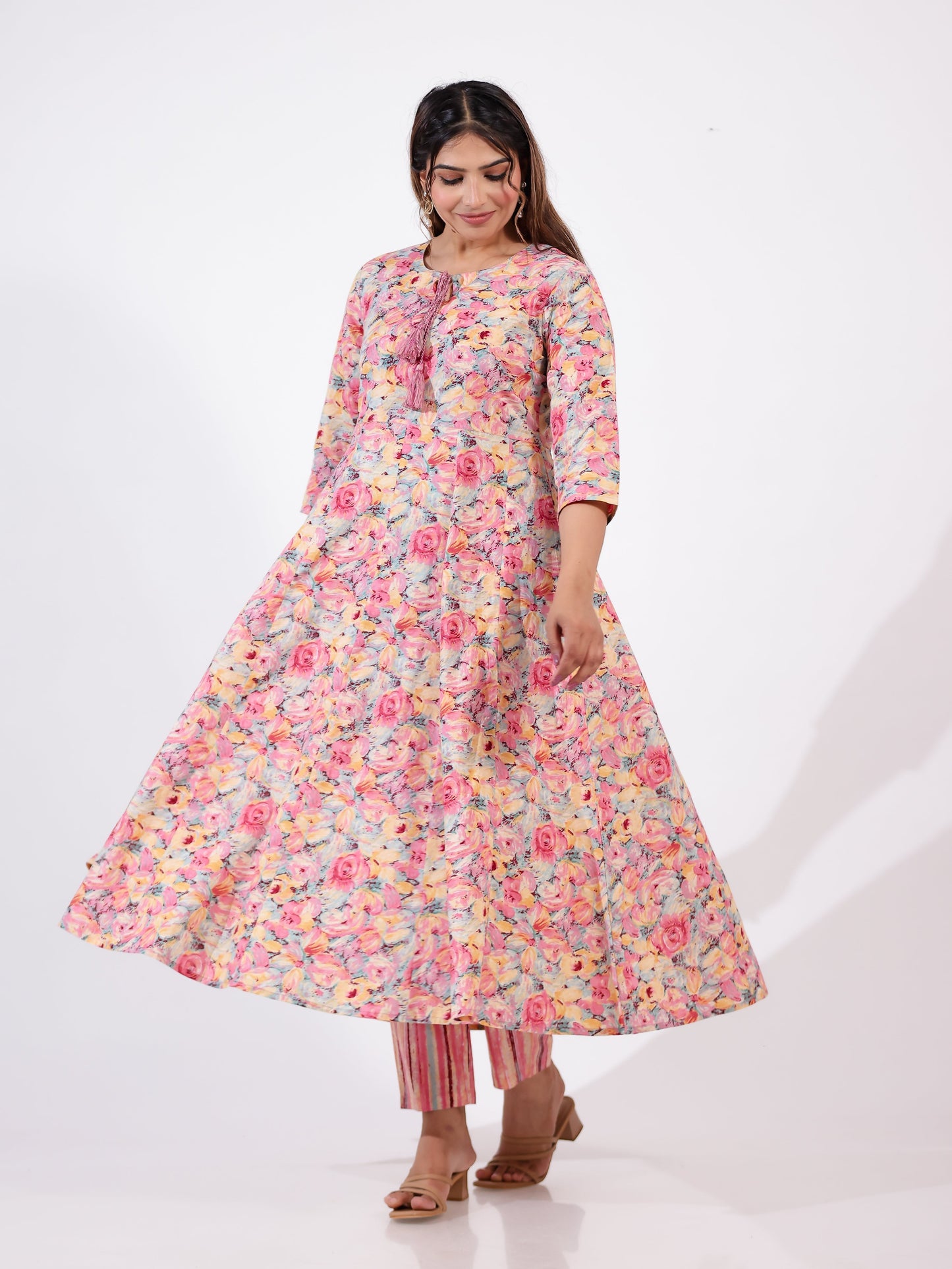 Soft Cotton Floral Flared Multicolor Kurta