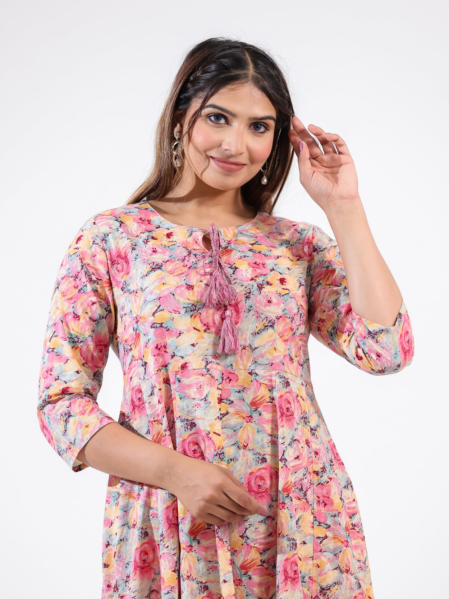 Soft Cotton Floral Flared Multicolor Kurta