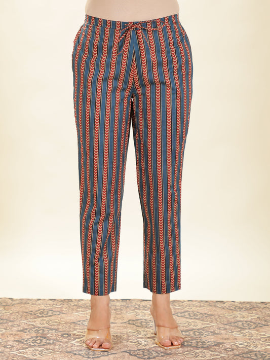 Soft Cotton Striped Blue Tapered Trousers