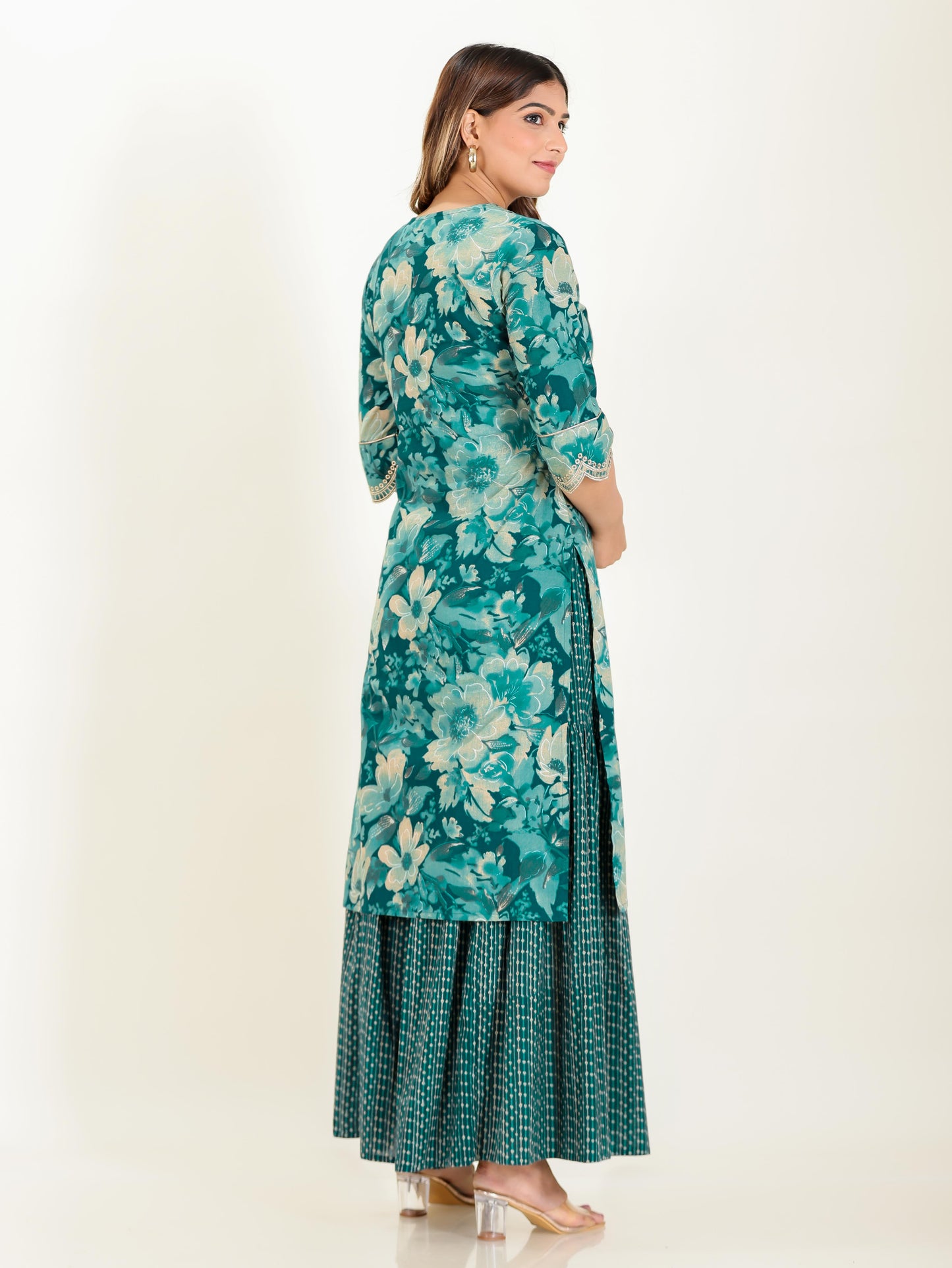 Embroidered Soft Cotton Floral Straight Teal Kurta
