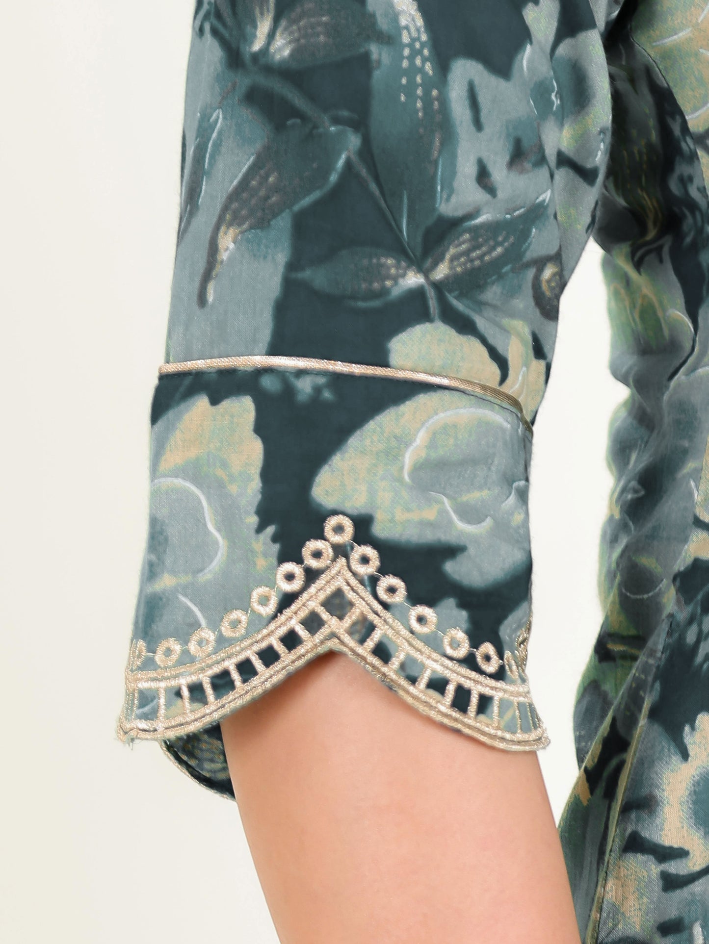 Embroidered Soft Cotton Floral Straight Teal Kurta