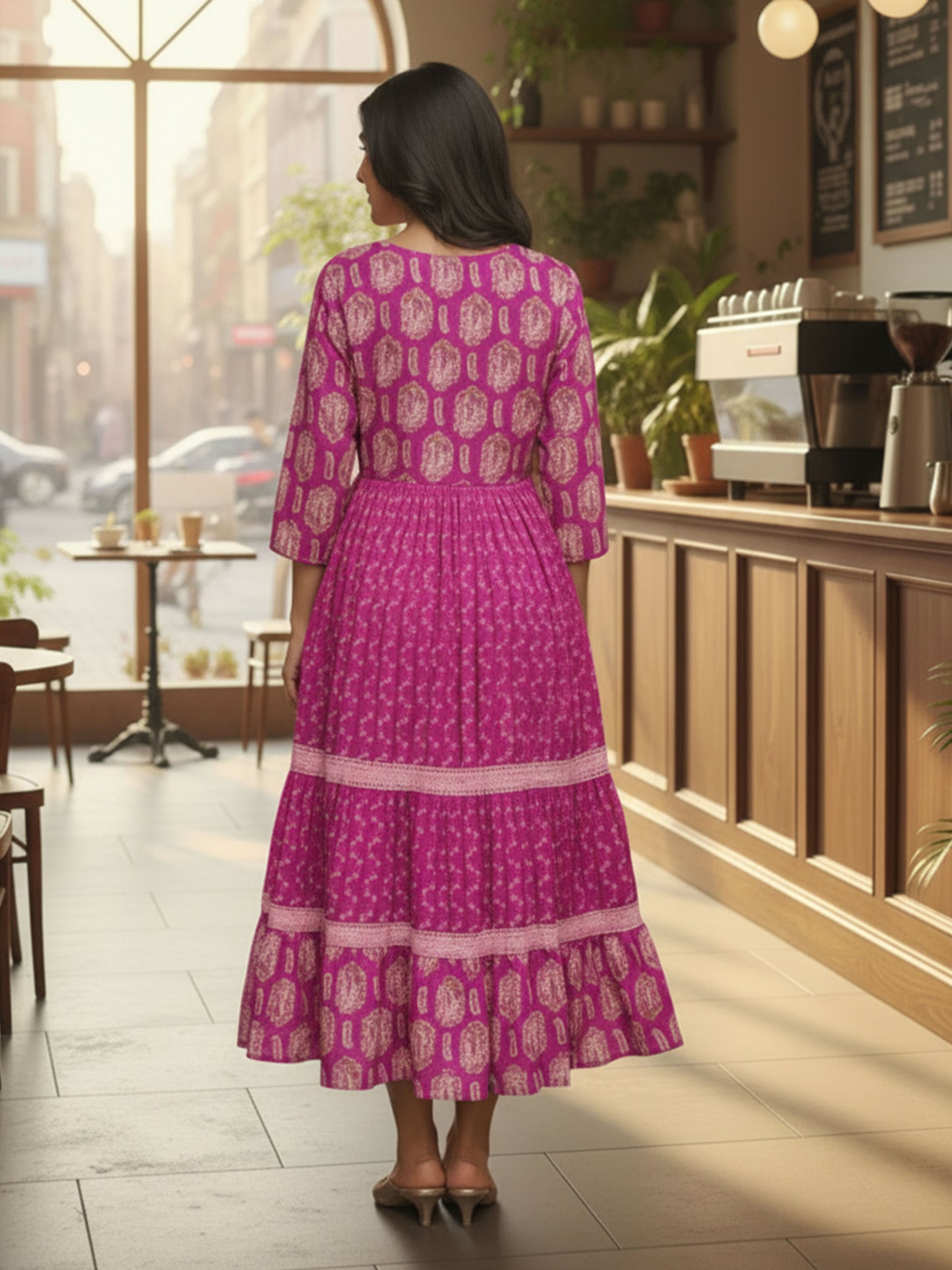 Soft Cotton Floral Anarkali Purple Dress