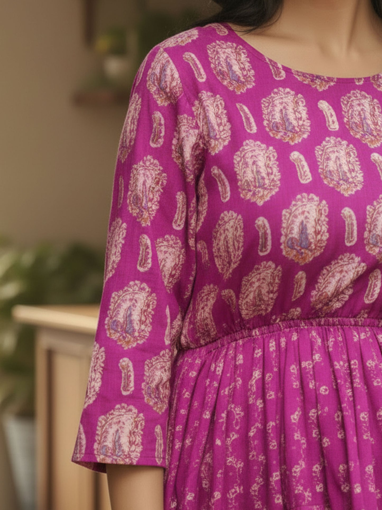 Soft Cotton Floral Anarkali Purple Dress