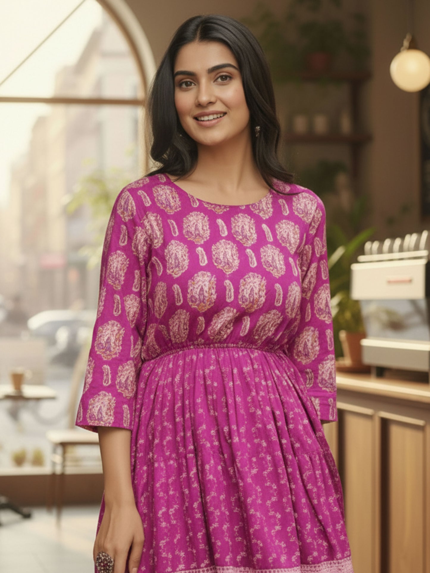 Soft Cotton Floral Anarkali Purple Dress