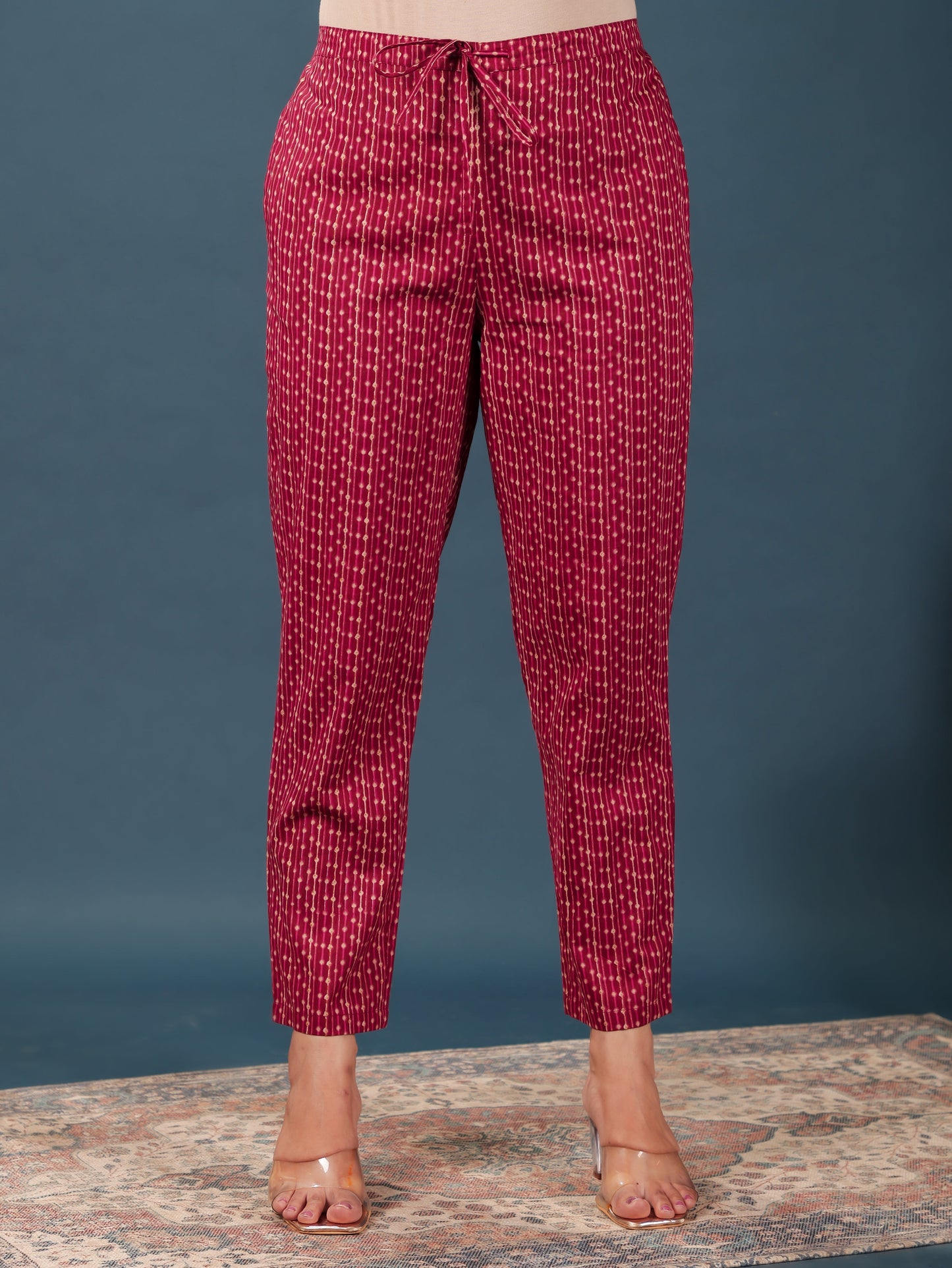 Soft Cotton Striped Pink Tapered Trousers