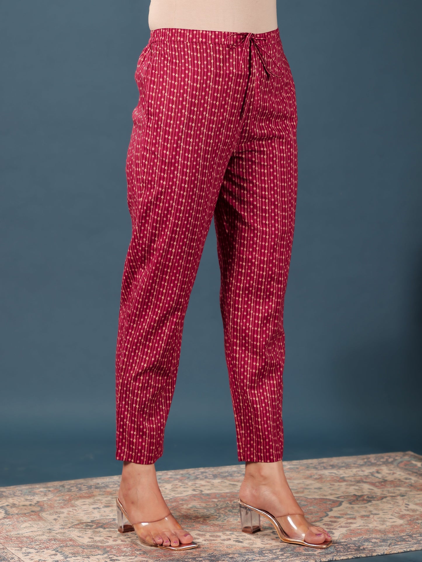 Soft Cotton Striped Pink Tapered Trousers