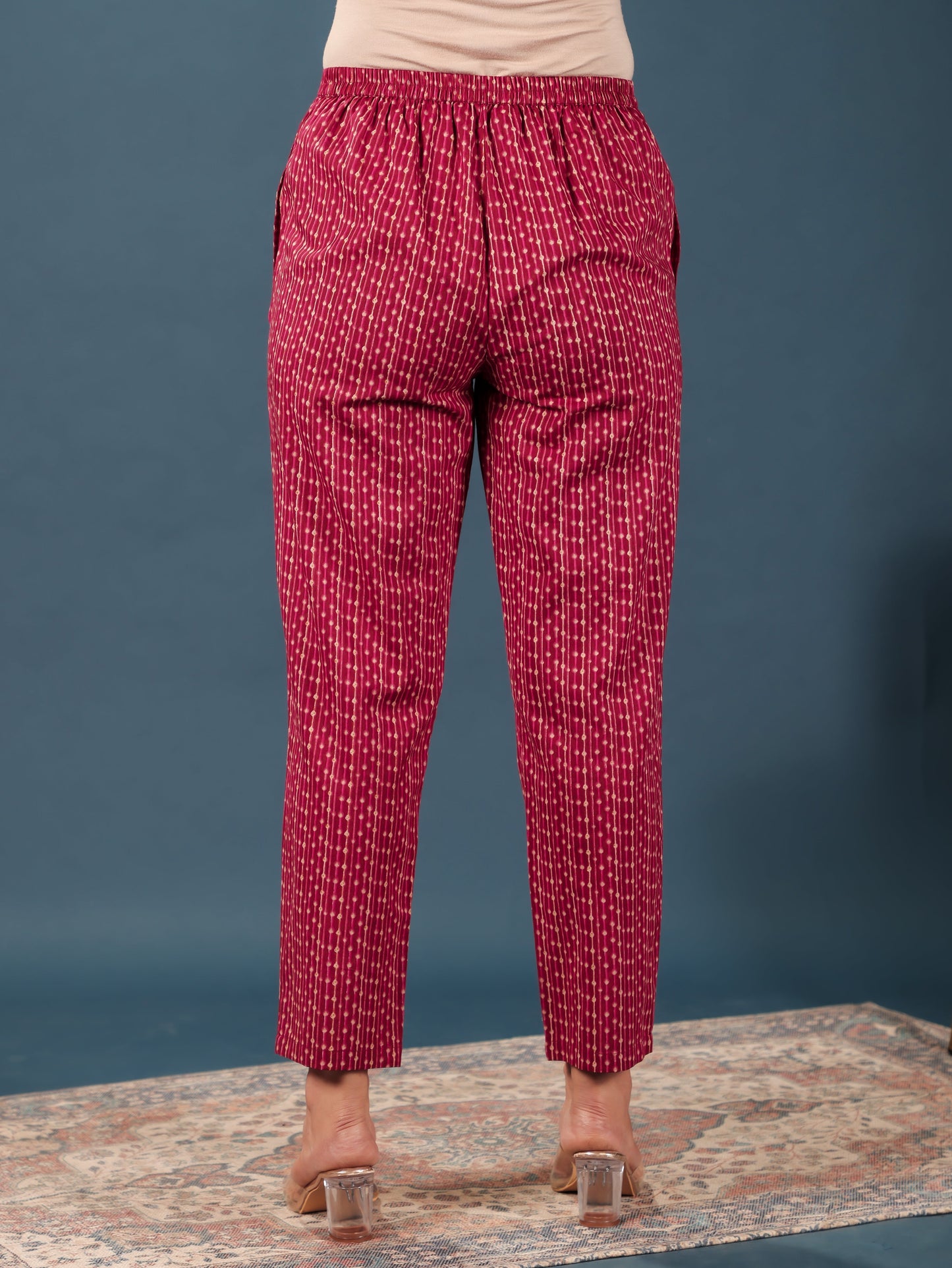 Soft Cotton Striped Pink Tapered Trousers