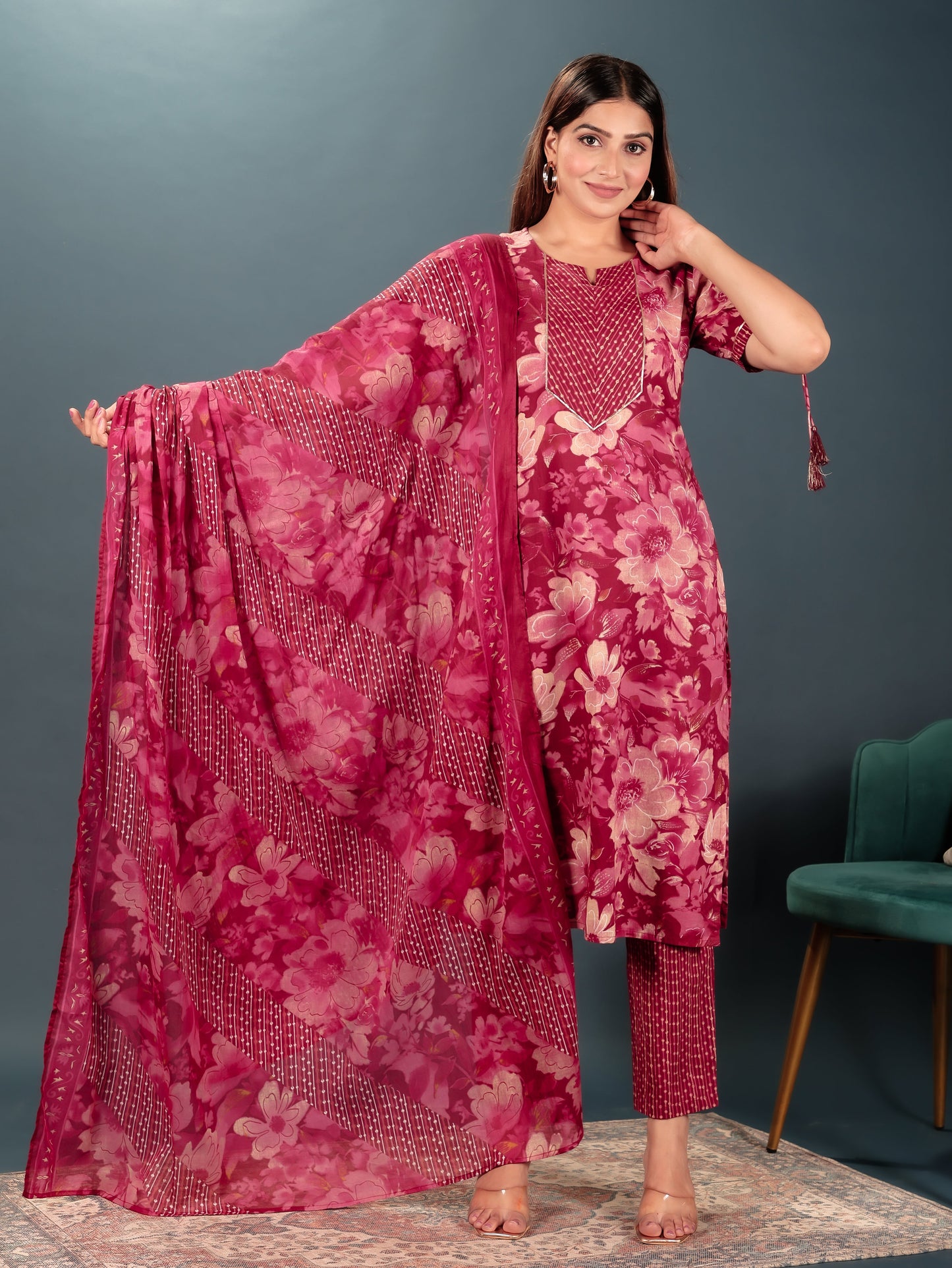 Soft Cotton Floral Straight Pink Kurta