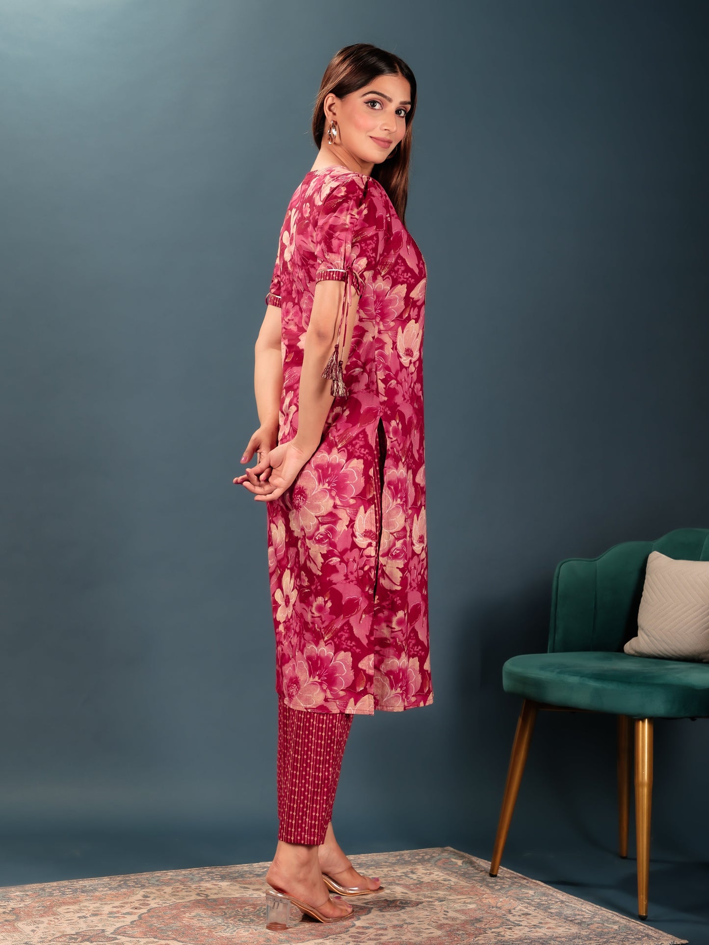 Soft Cotton Floral Straight Pink Kurta