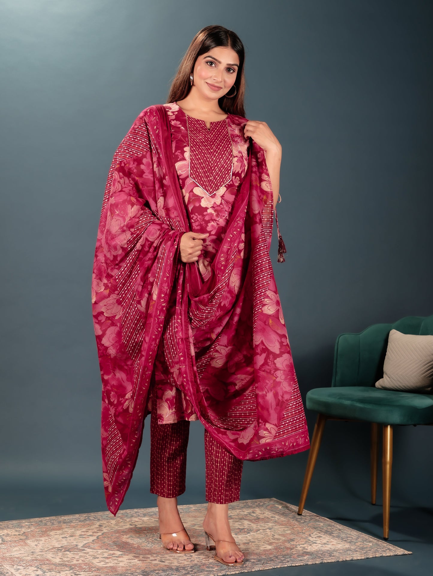 Soft Cotton Floral Straight Pink Kurta