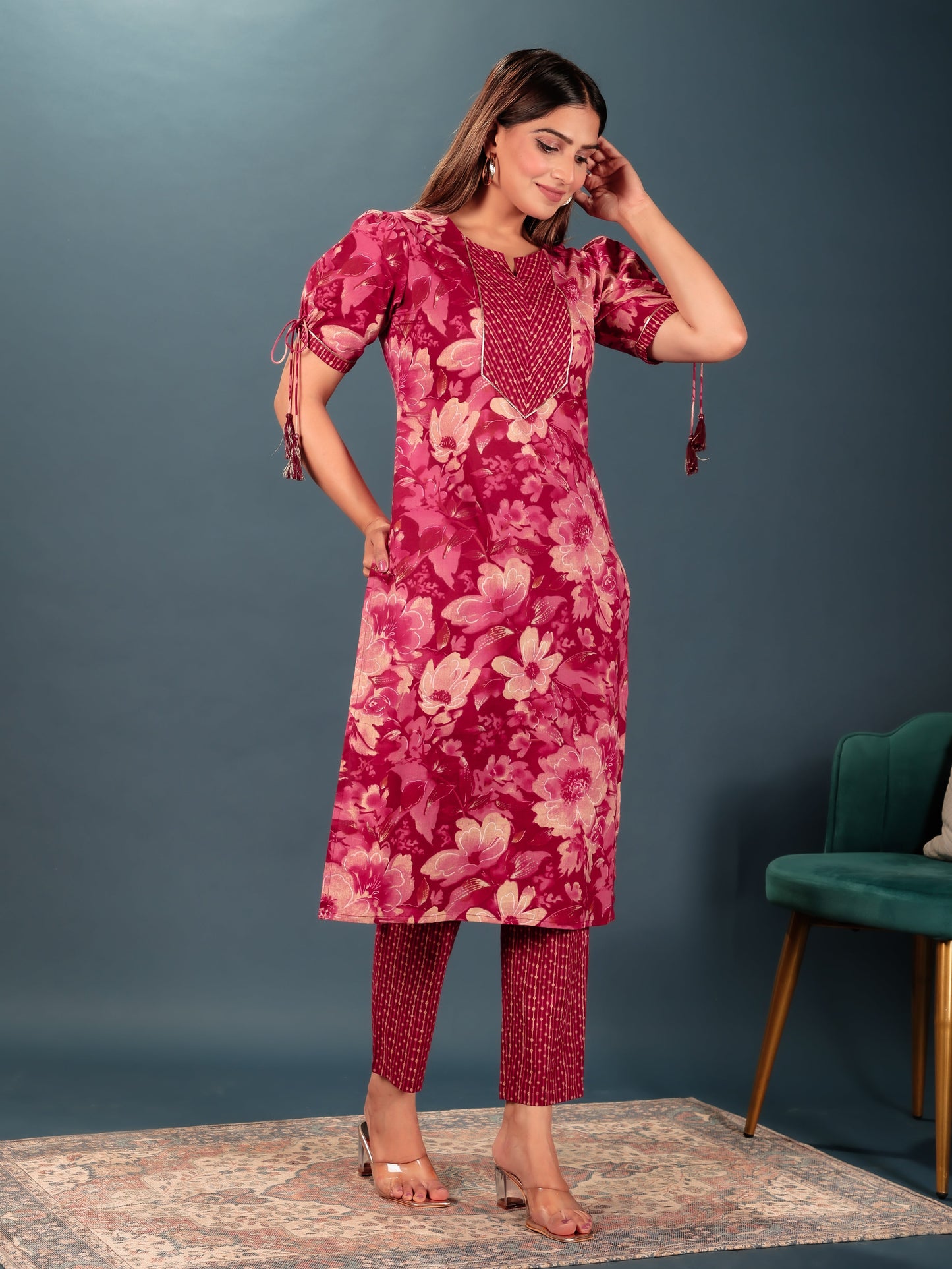Soft Cotton Floral Straight Pink Kurta