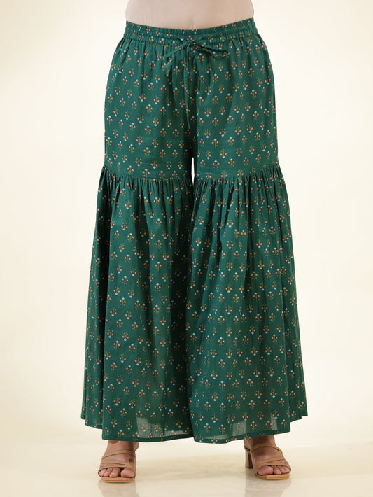 Soft Cotton Floral Green Sharara