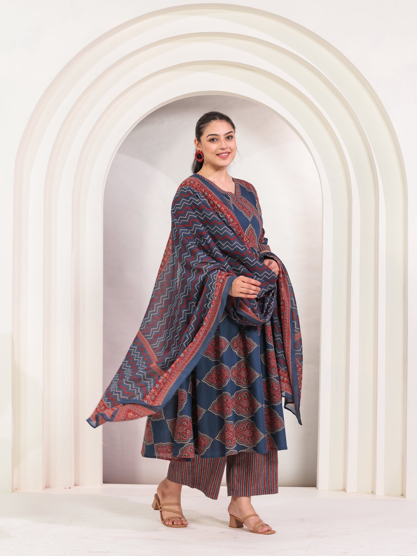 Cotton Voile Striped Maroon Dupatta