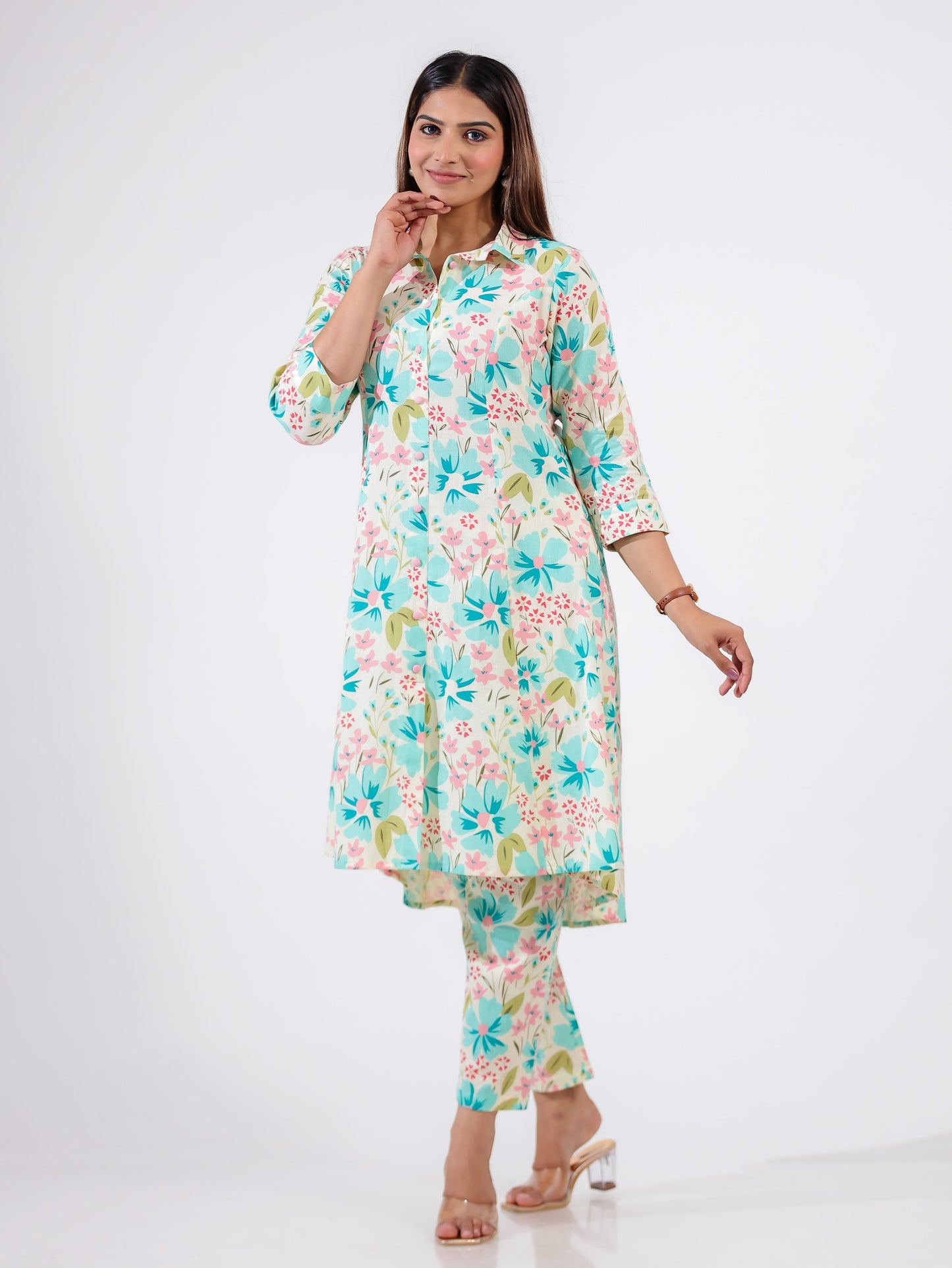 Linen Cotton Floral Kurta